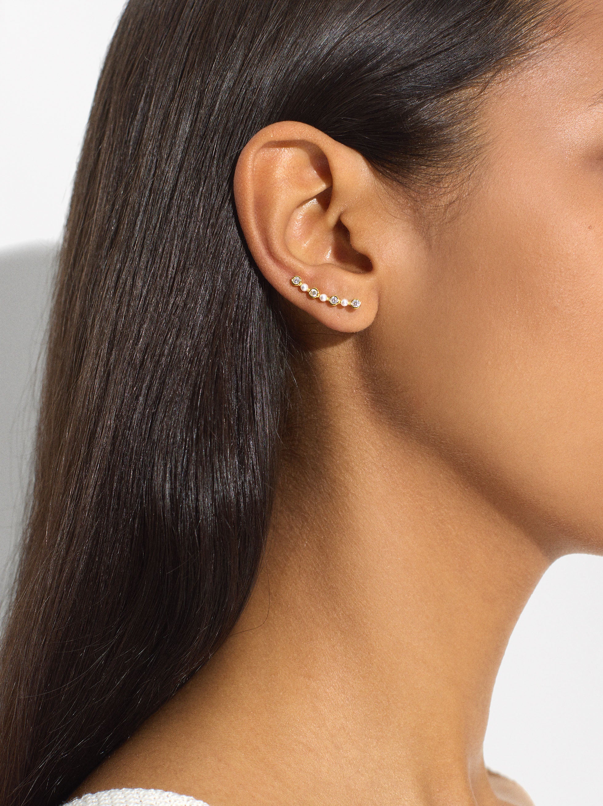 Aretes Con Circonitas Y Perlas - Plata De Ley 925