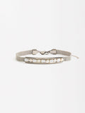 Pulsera De Malla Con Perlas De Agua Dulce  - Acero Inoxidable