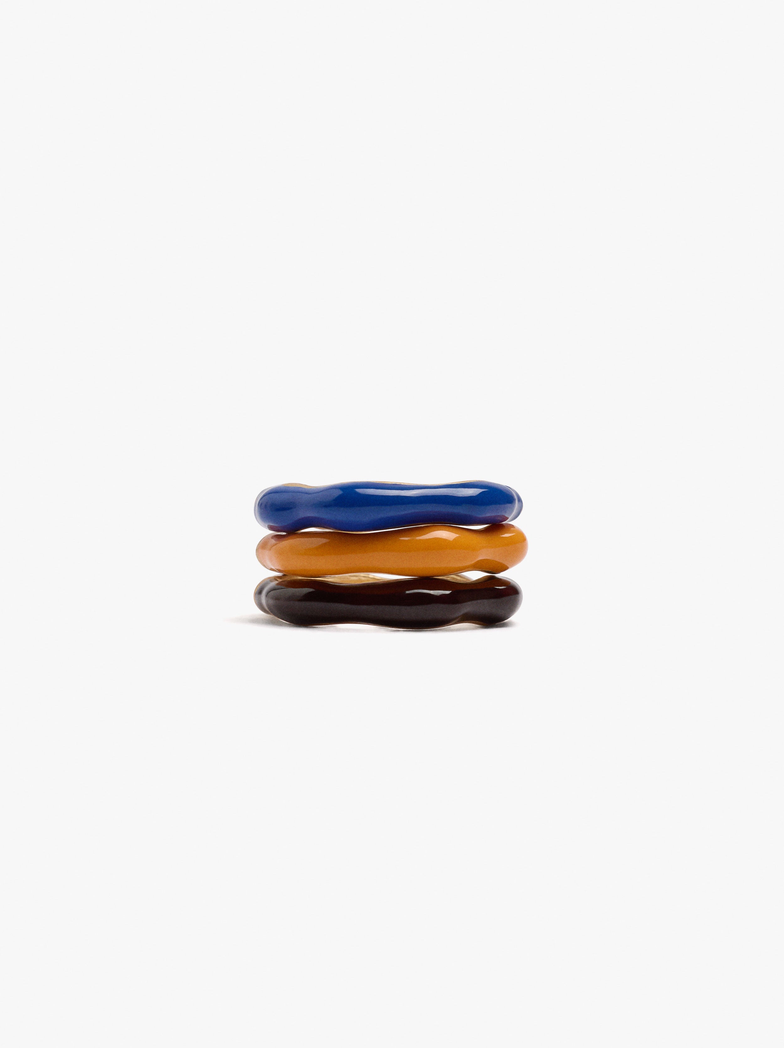 Set De Anillos Ondulados Con Esmaltado