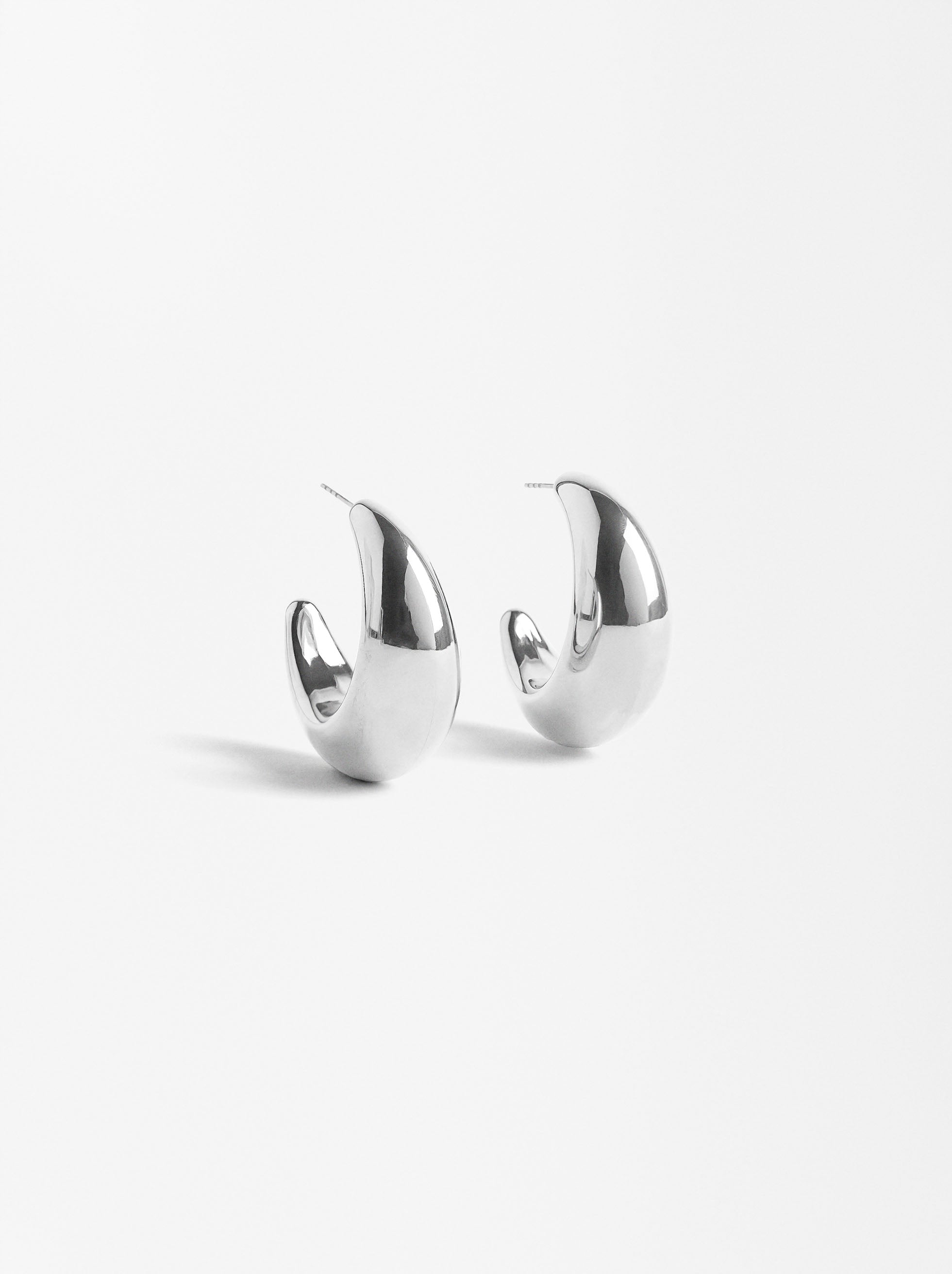 Aretes Grandes Plateados - Acero Inoxidable