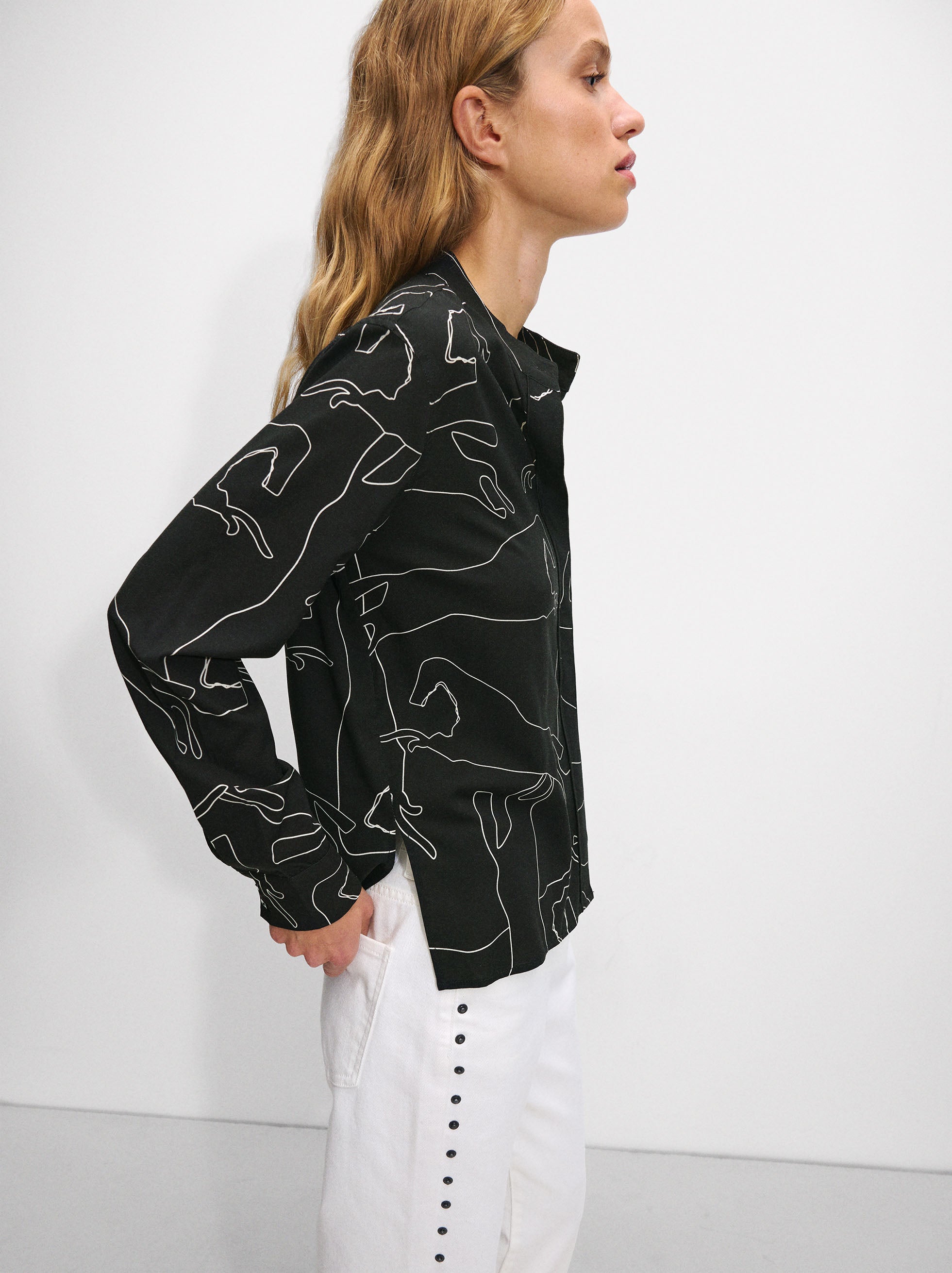 Camisa Estampada Cuello Mao