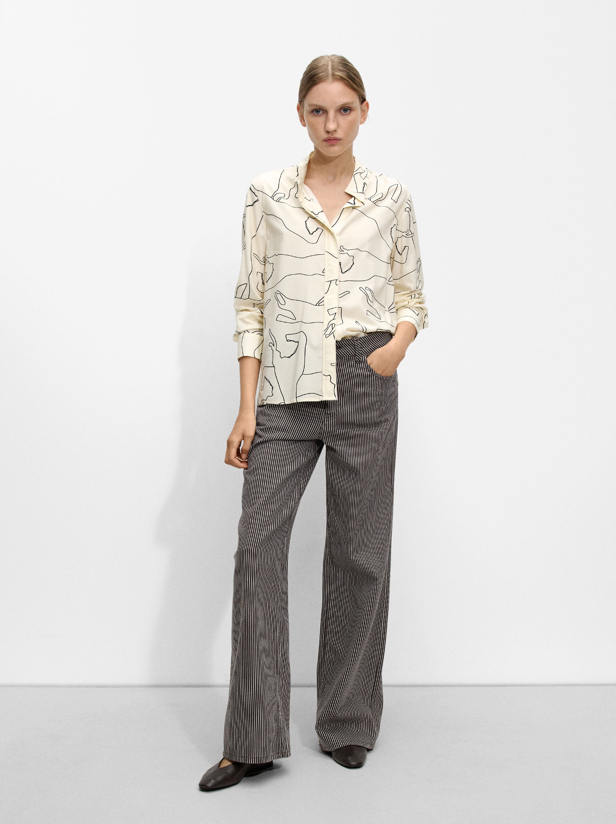 Camisa Estampada Cuello Mao