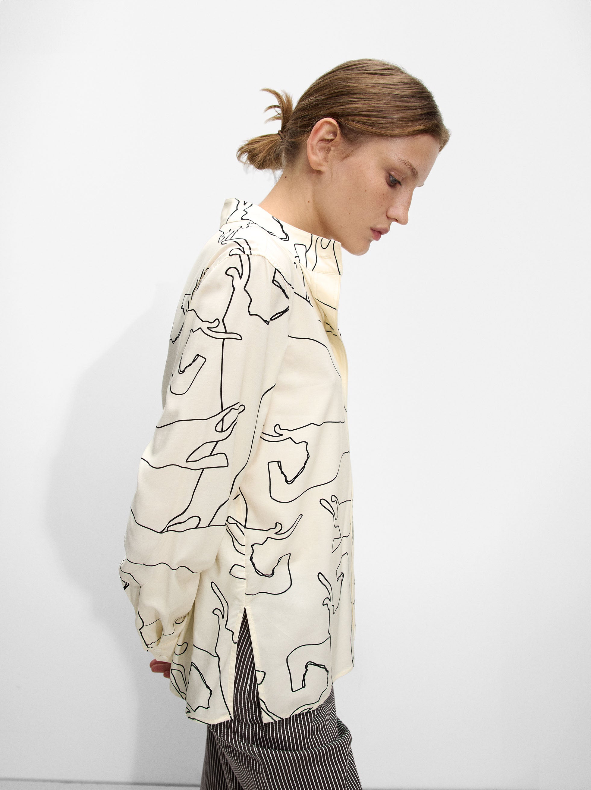 Camisa Estampada Cuello Mao