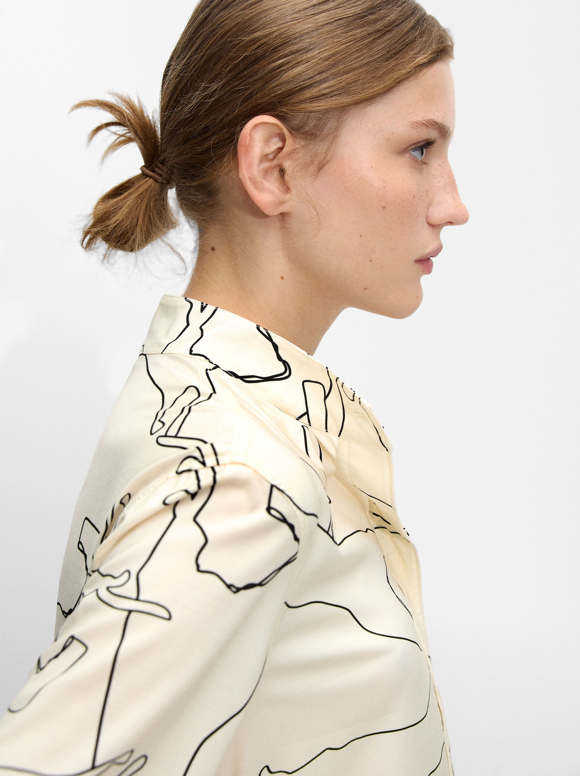 Camisa Estampada Cuello Mao