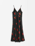 Vestido Largo Satinado Estampado Cerezas