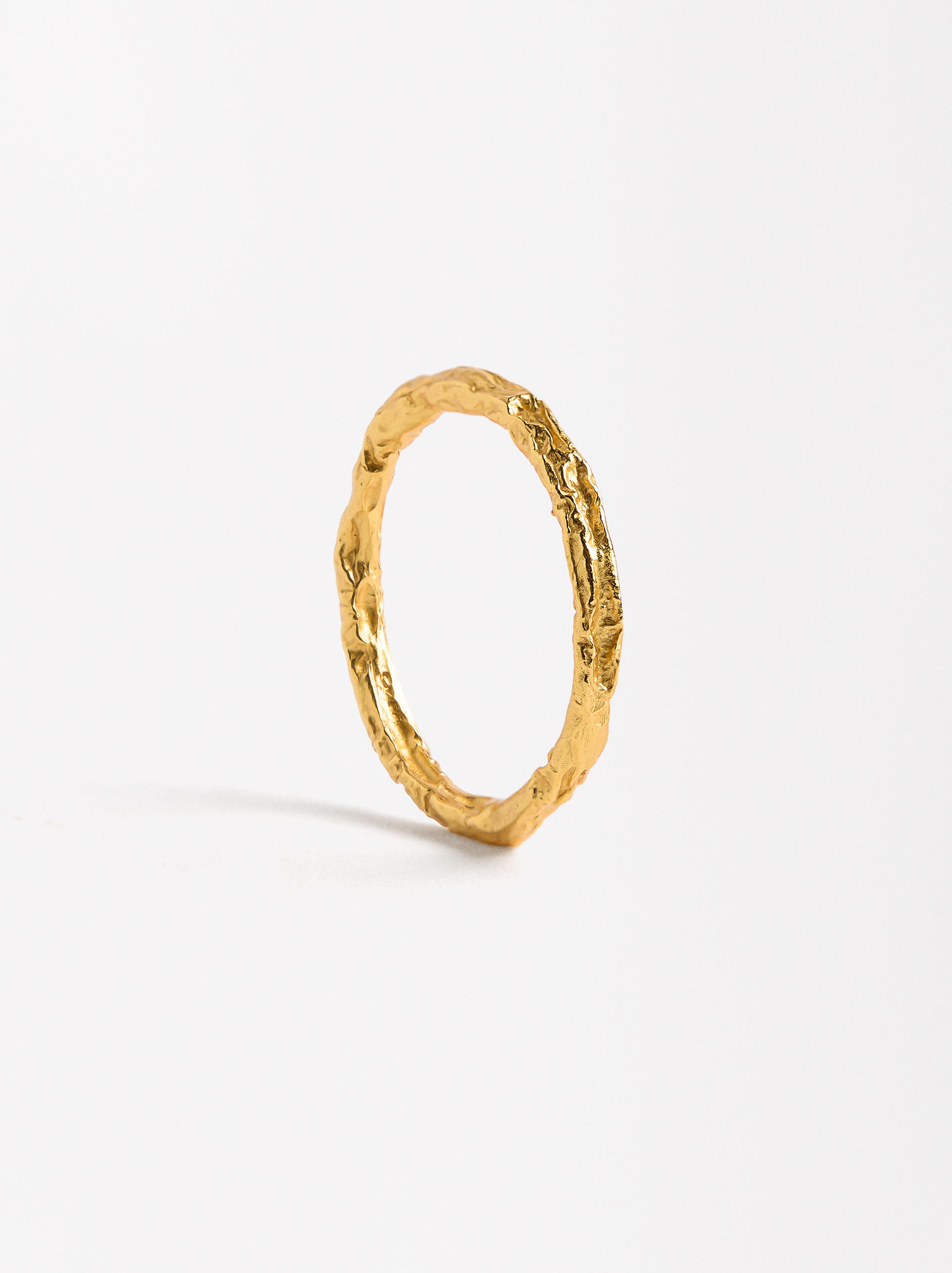 Anillo Dorado Efeito Martillado - Plata De Ley 925