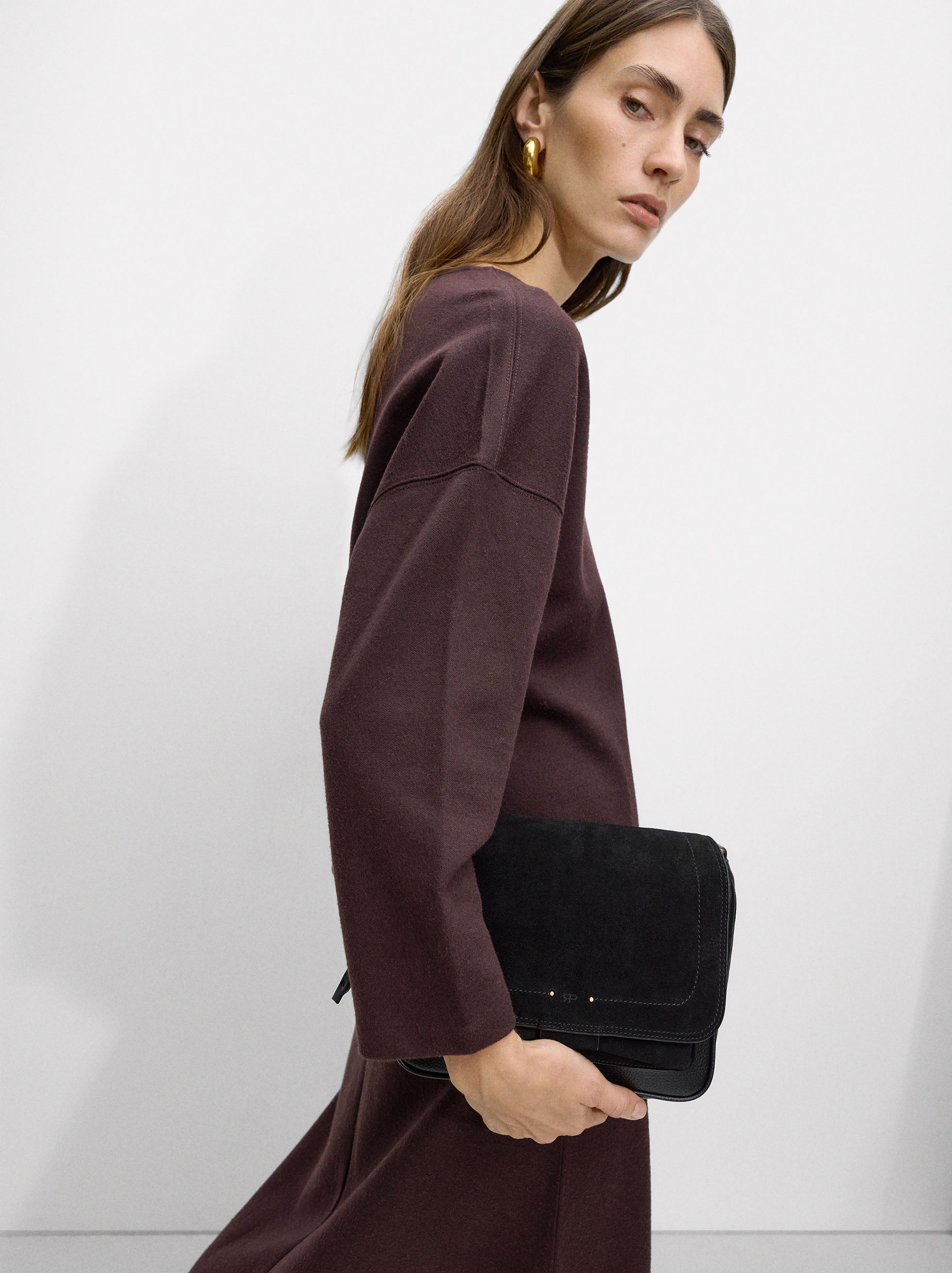 Bolso Bandolera Con Piel