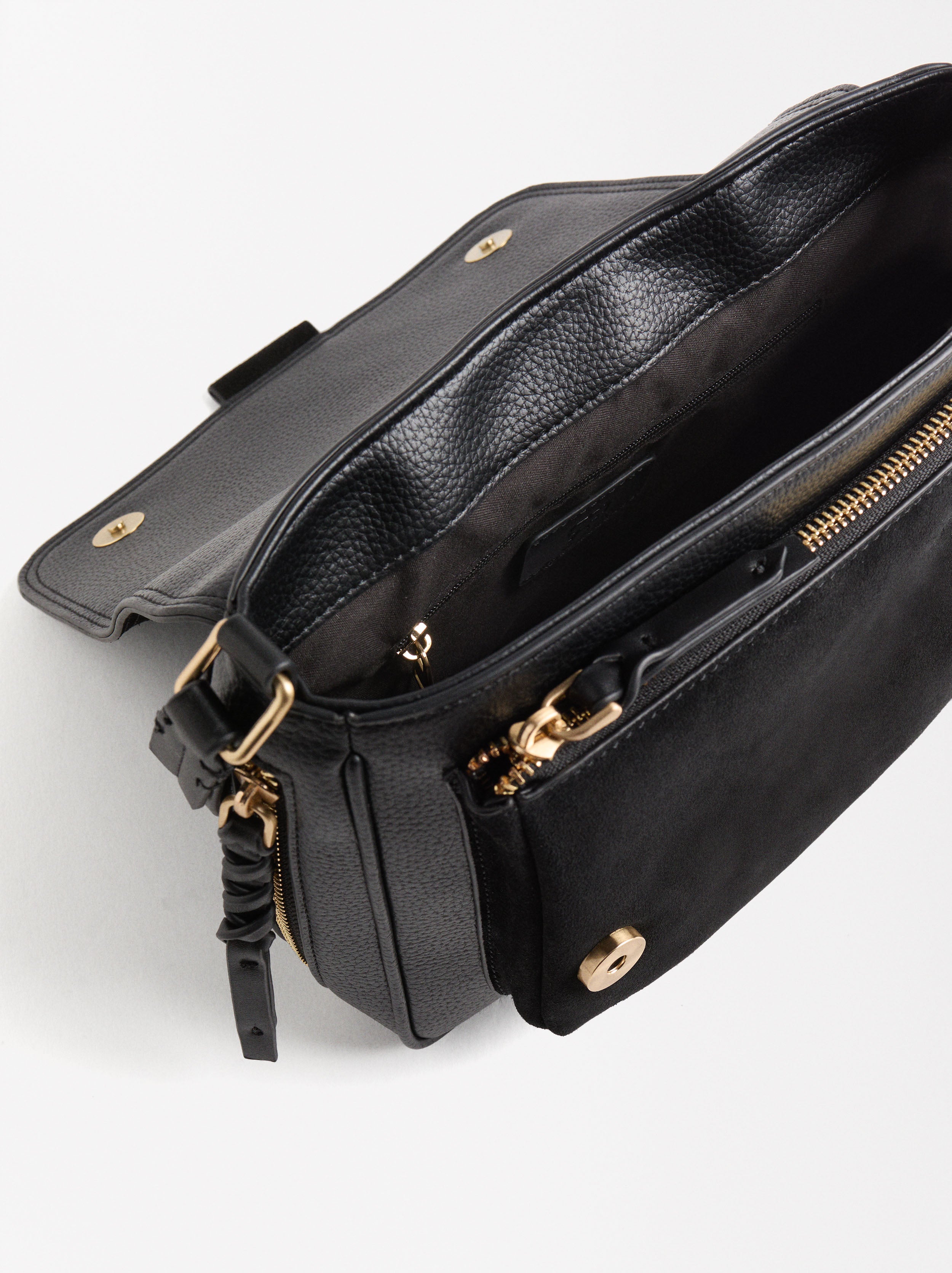 Bolso Bandolera Con Piel