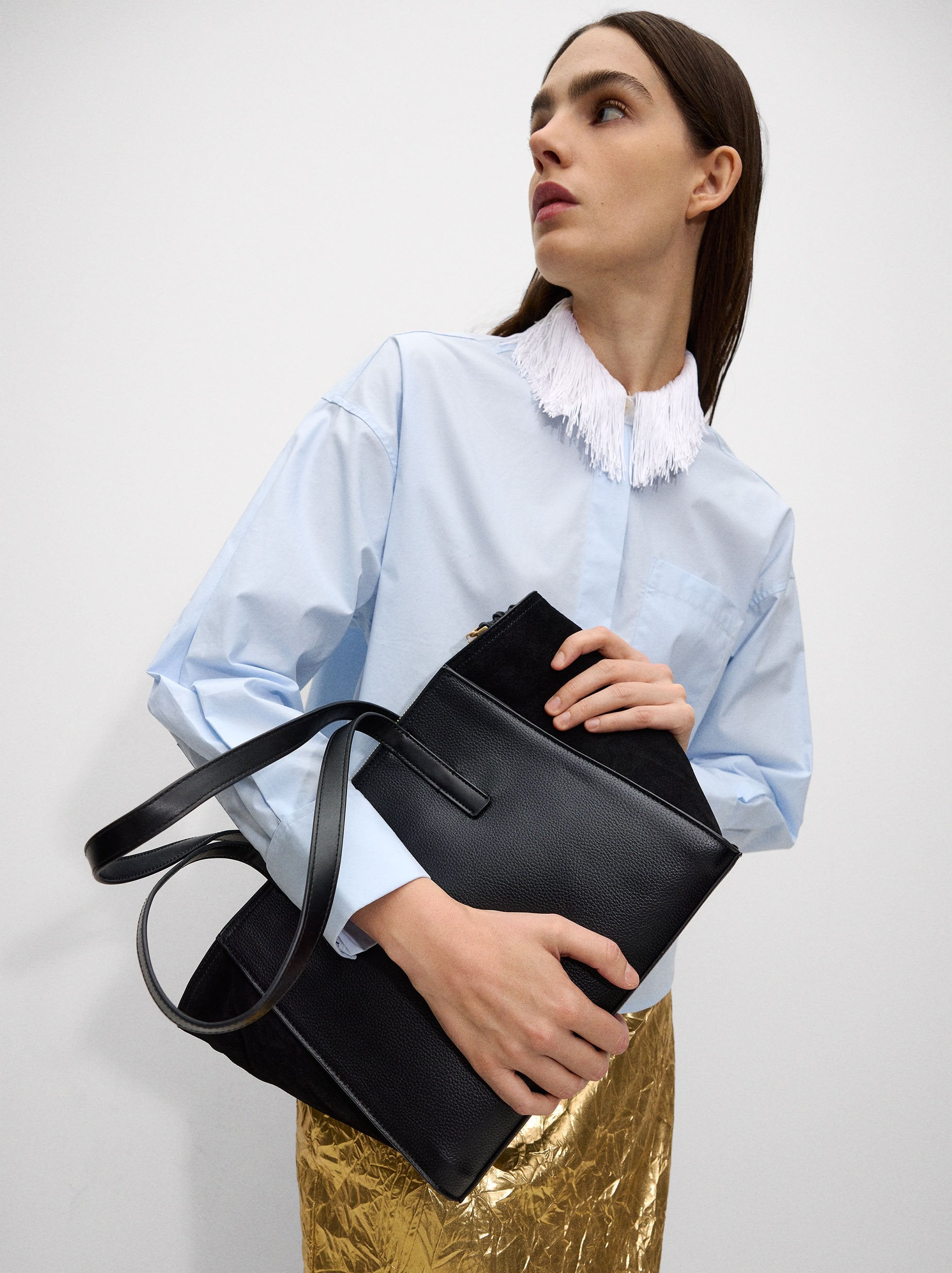 Cartera Shopper Con Piel