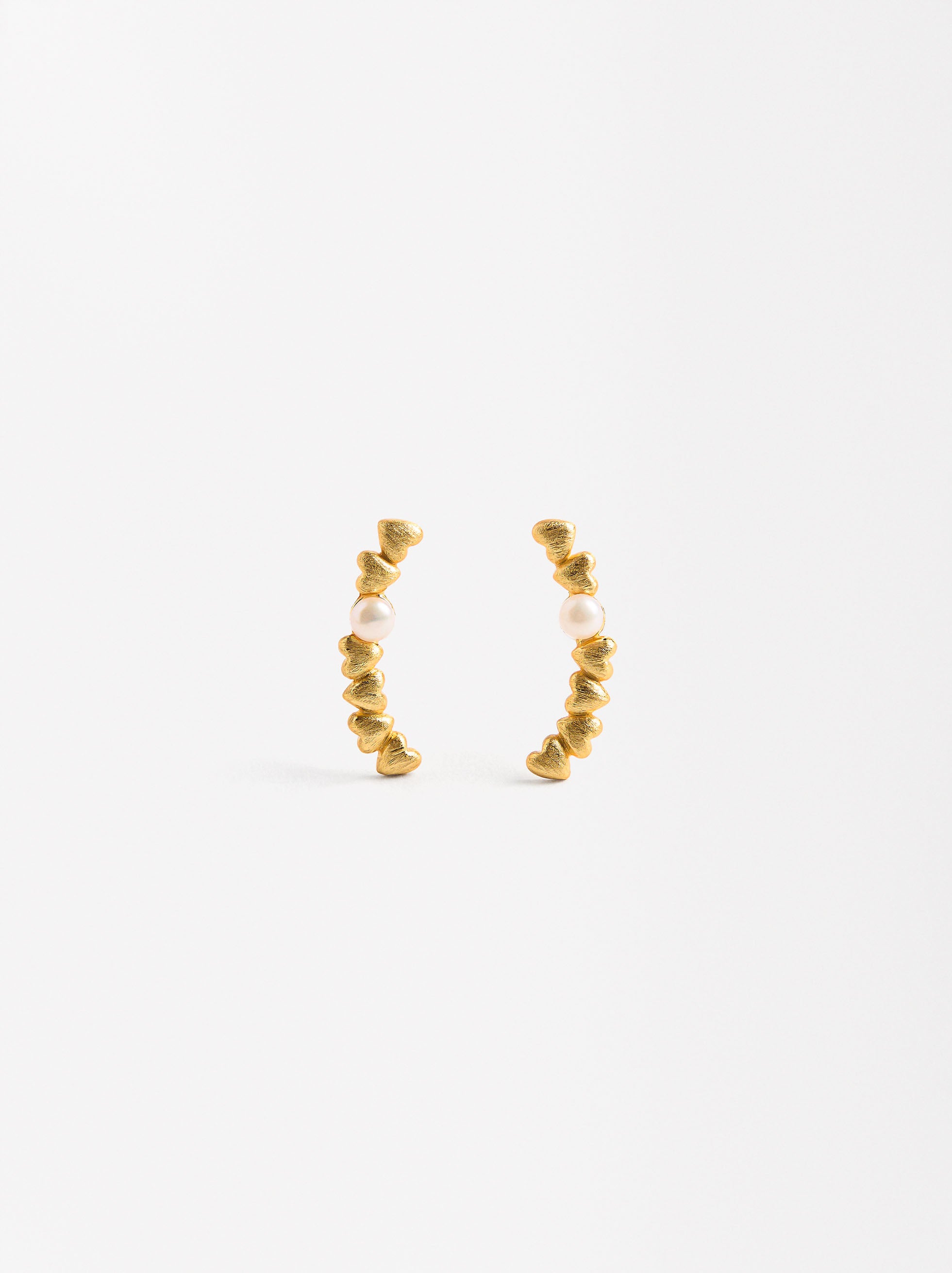 Aretes Con Corazones Y Perlas De Agua Dulce - Plata De Ley 925