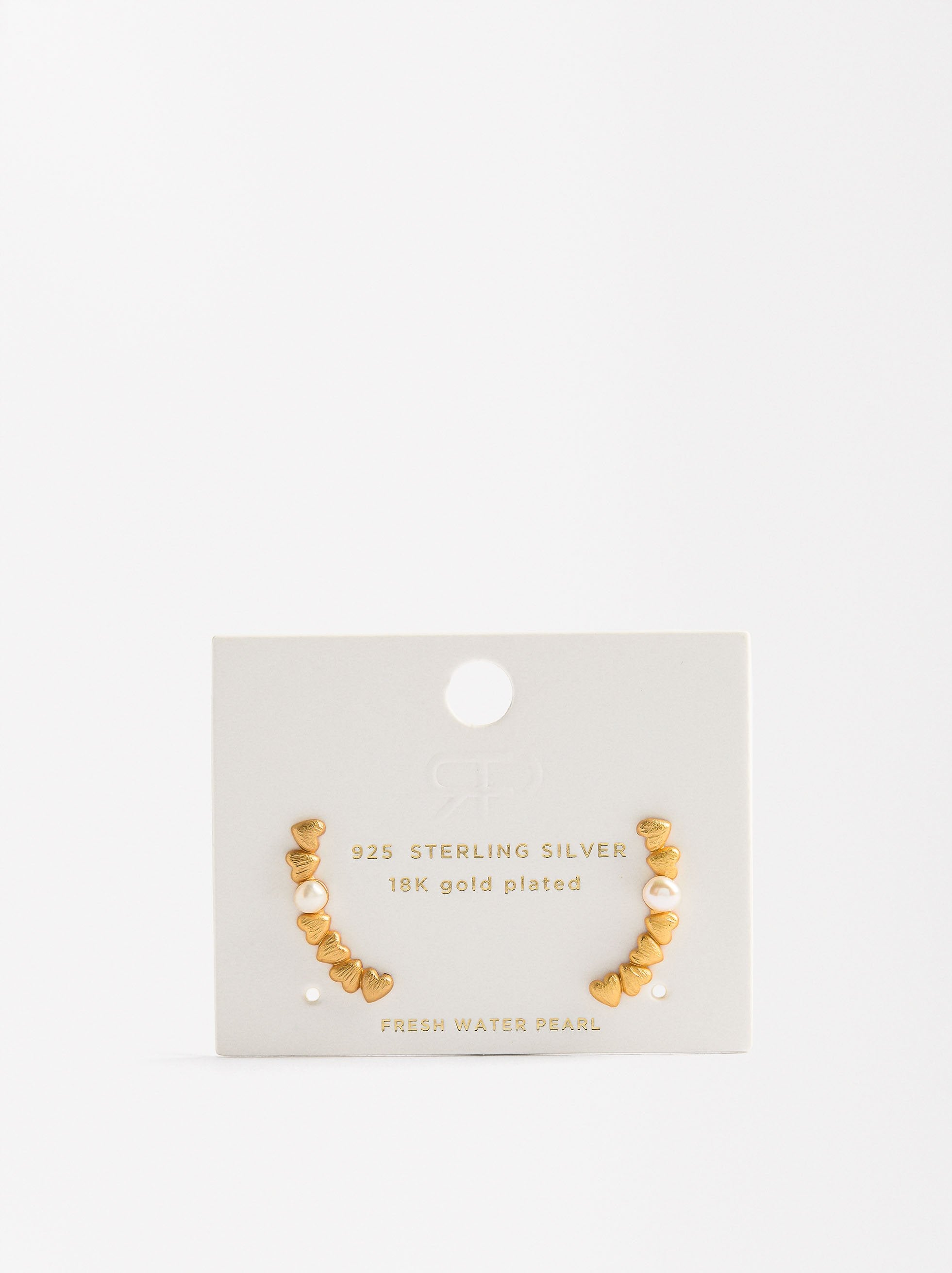 Aretes Con Corazones Y Perlas De Agua Dulce - Plata De Ley 925