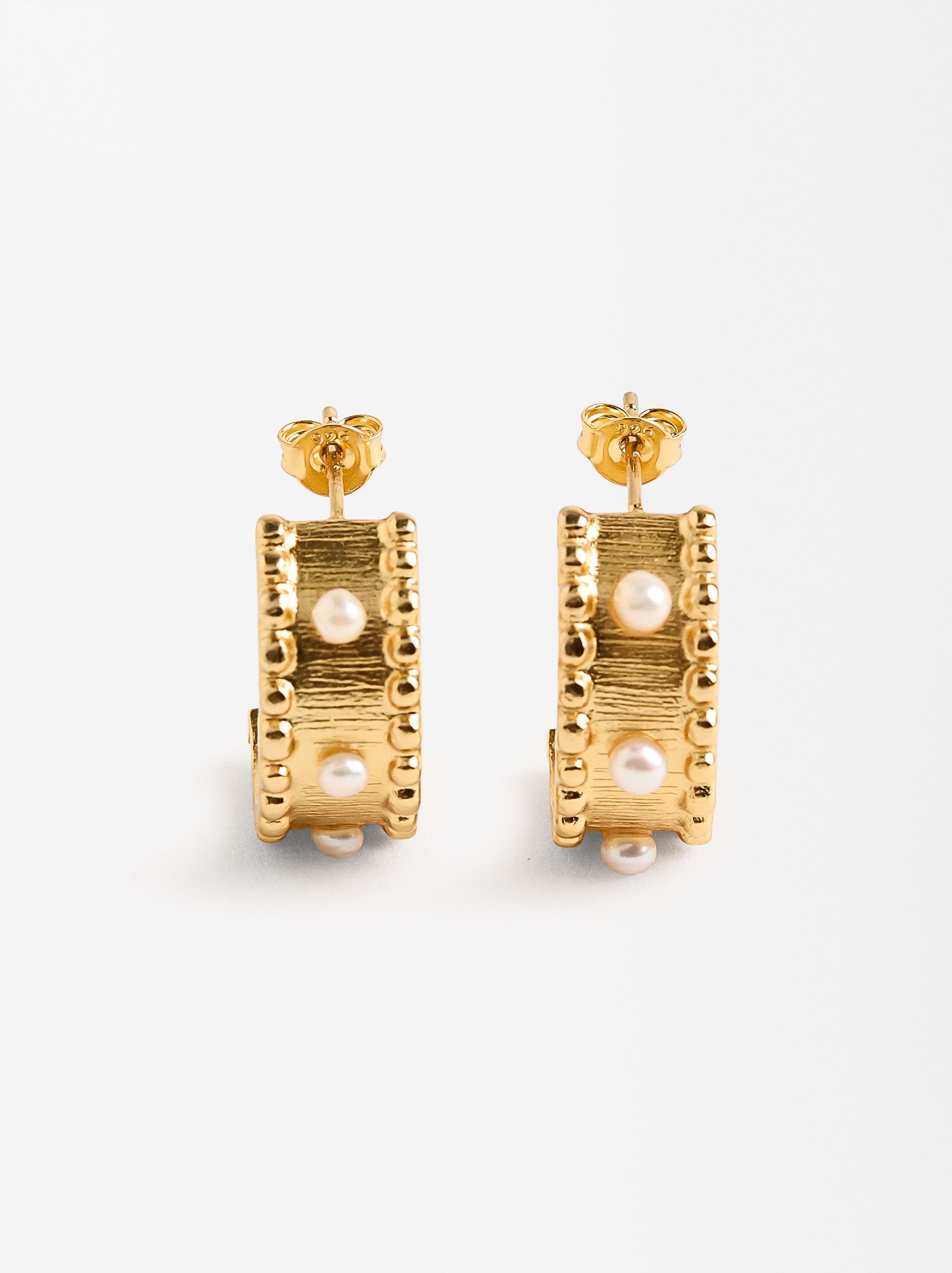 Aretes Con Perlas De Agua Dulce - Plata De Ley 925
