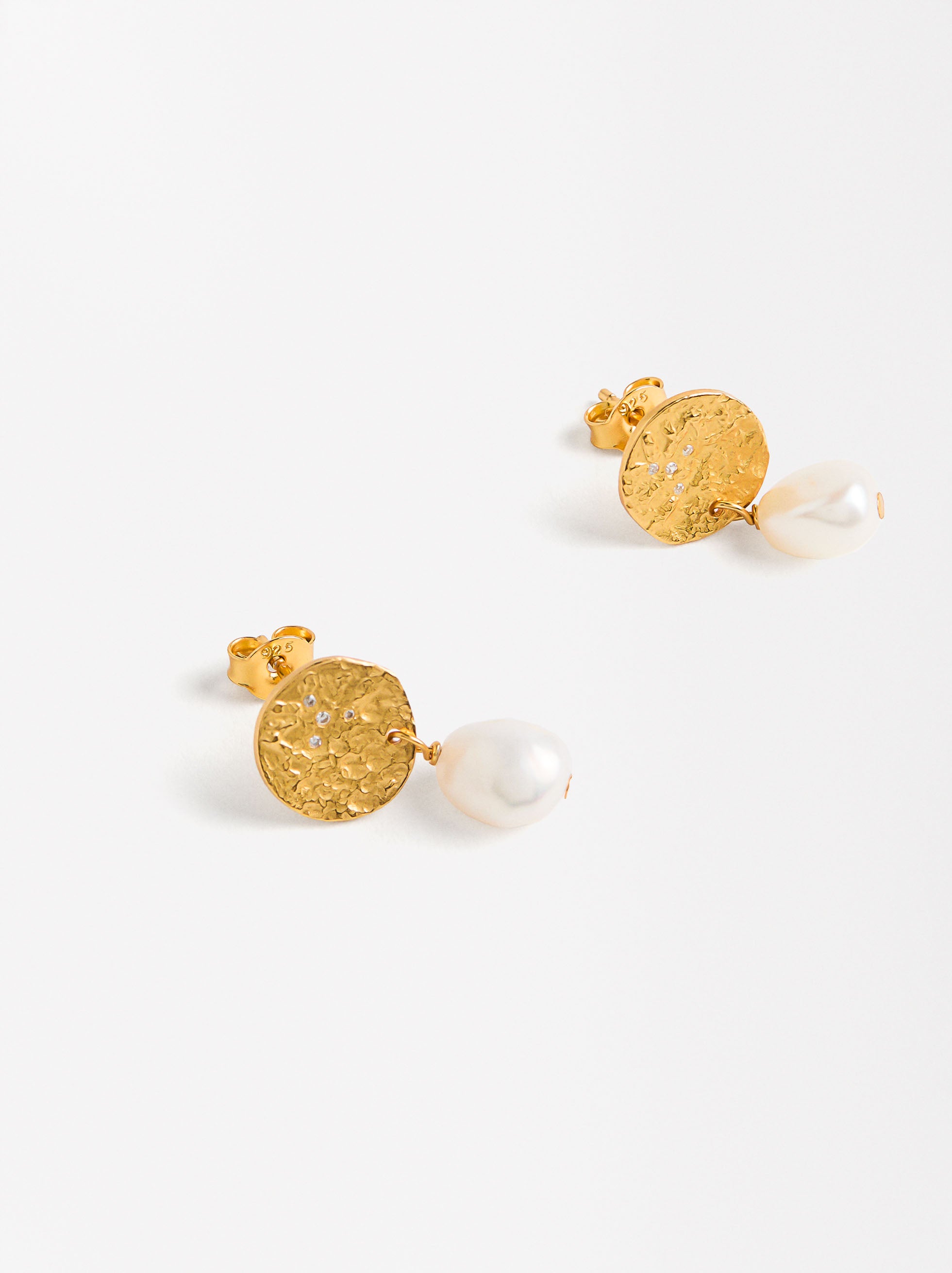 Aretes Cortos Con Perlas De Agua Dulce - Plata De Ley 925