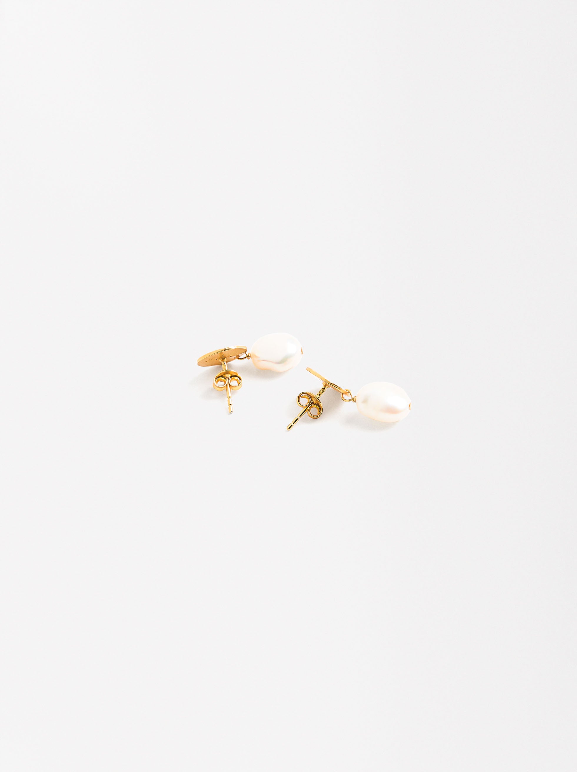 Aretes Cortos Con Perlas De Agua Dulce - Plata De Ley 925
