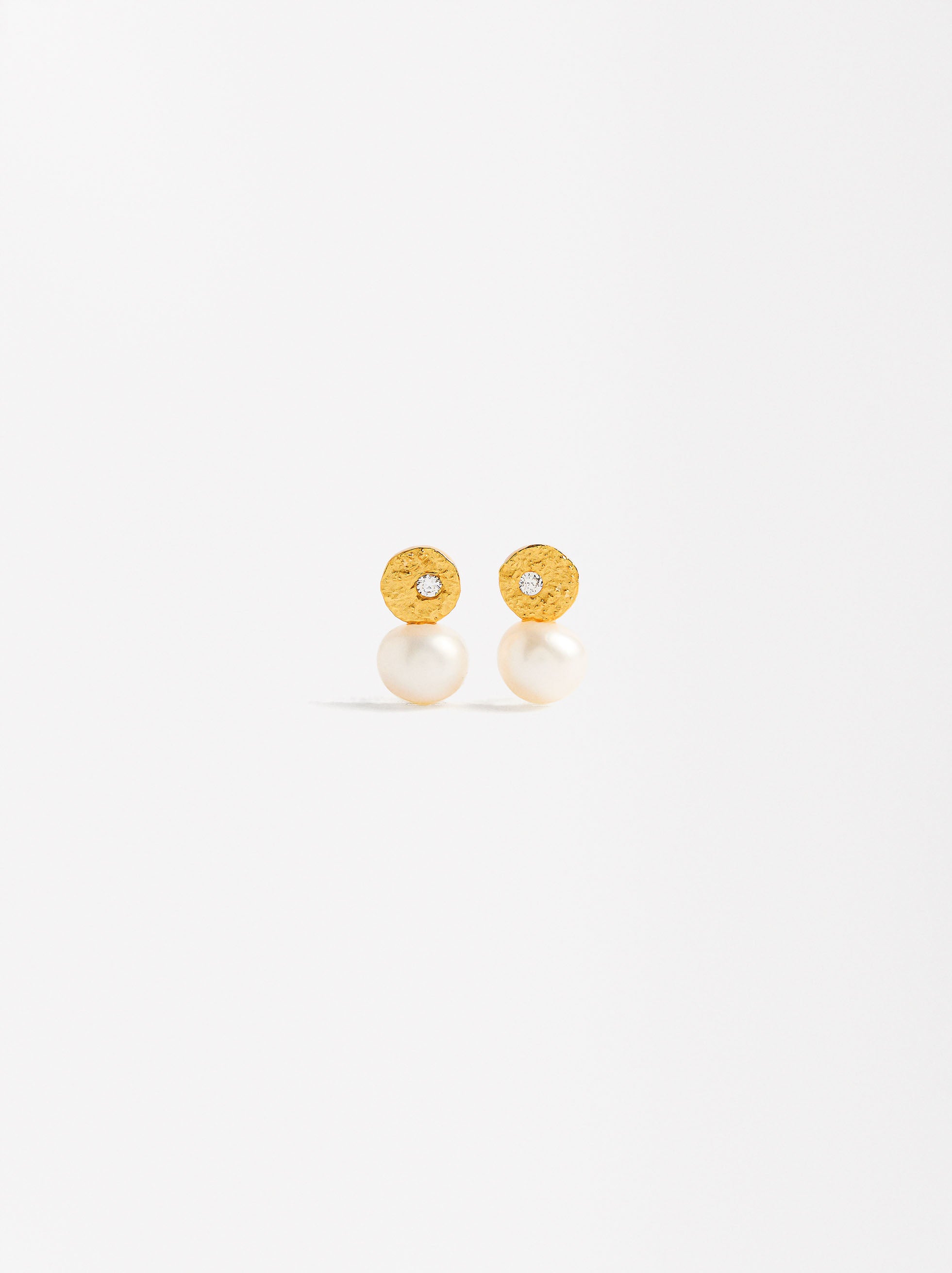 Aretes Cortos Con Perlas De Agua Dulce Y Circonitas - Plata De Ley 925