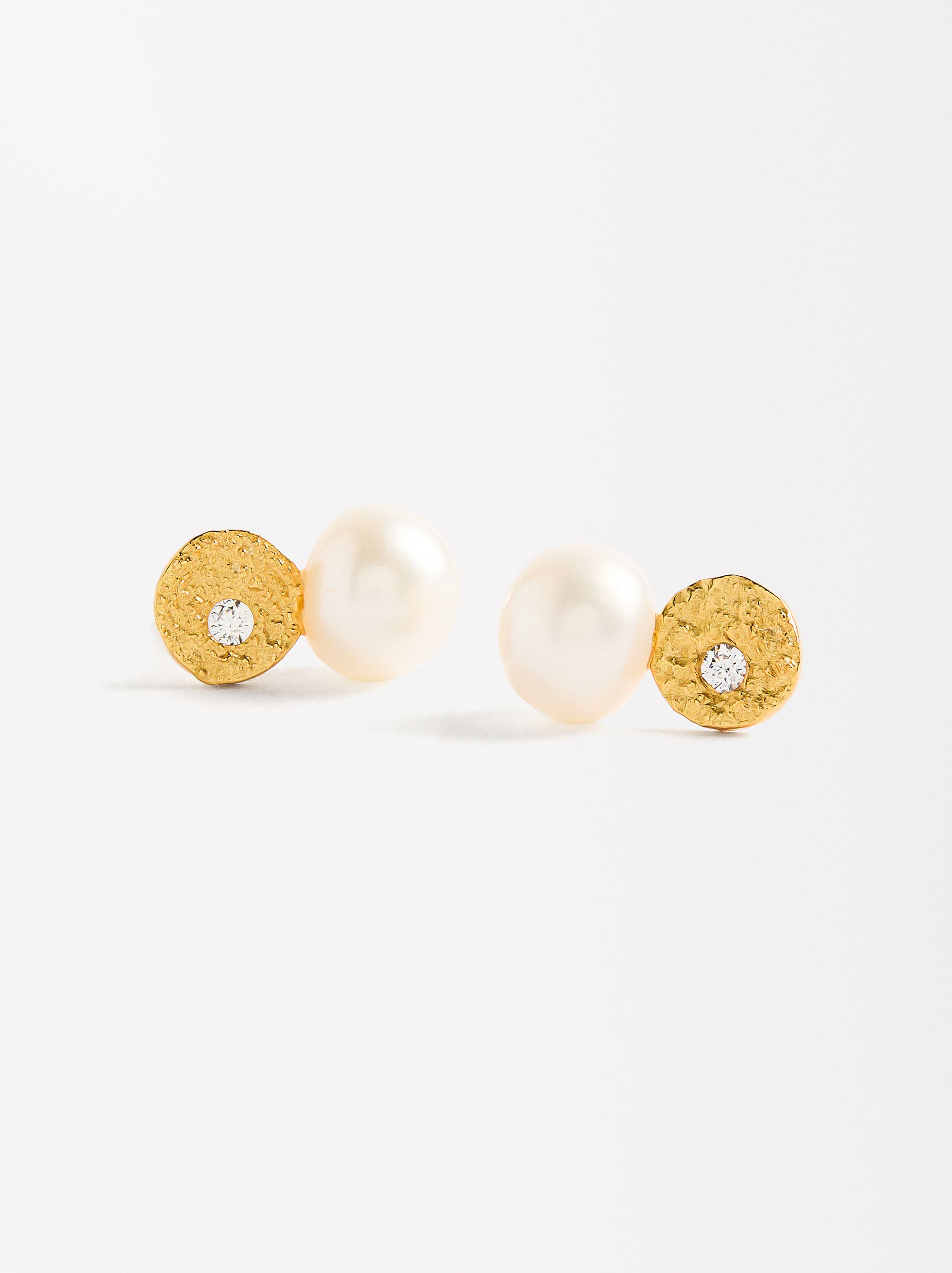 Aretes Cortos Con Perlas De Agua Dulce Y Circonitas - Plata De Ley 925