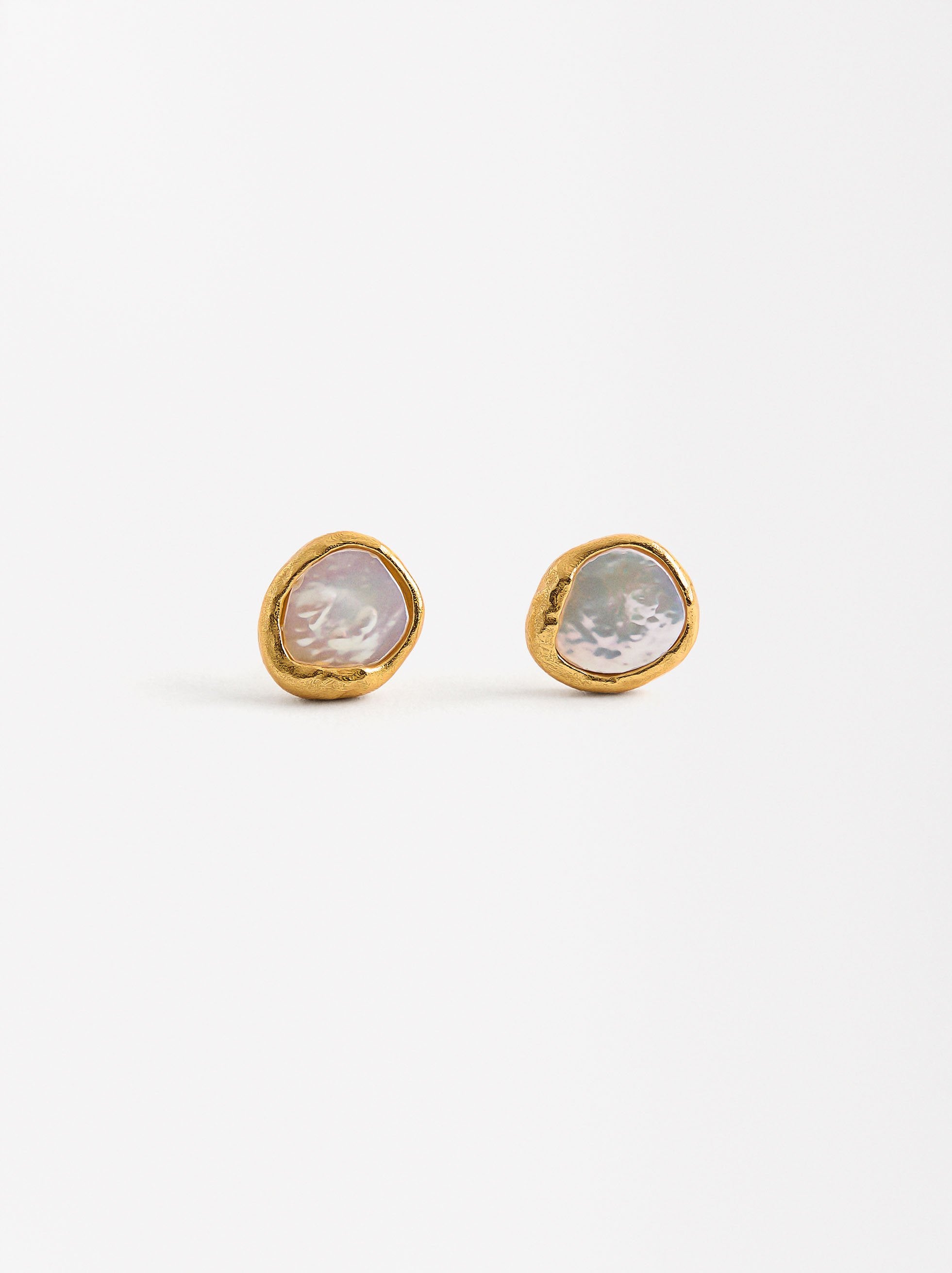Aretes Ovalados Con Perlas De Agua Dulce - Plata De Ley 925