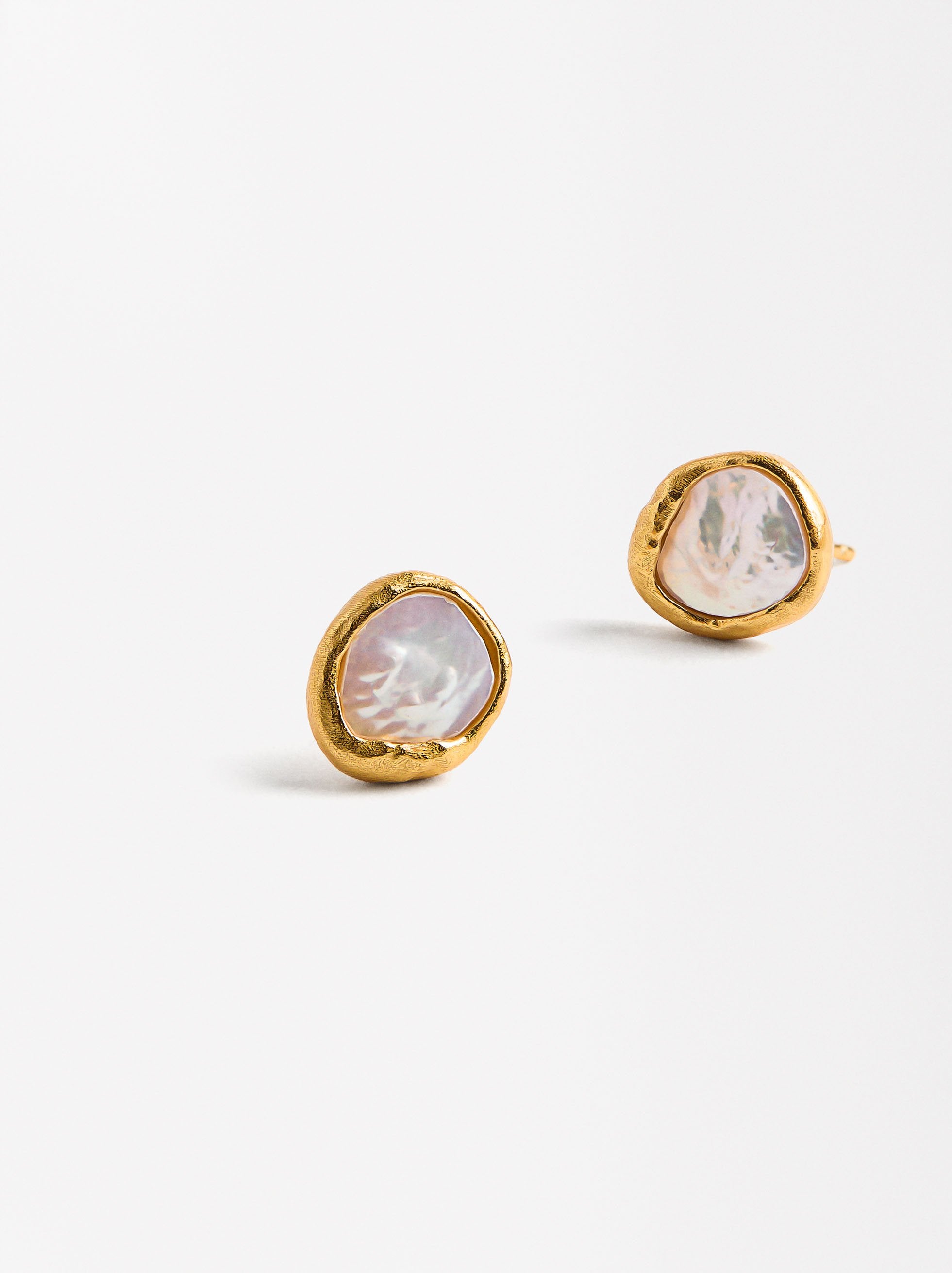 Aretes Ovalados Con Perlas De Agua Dulce - Plata De Ley 925