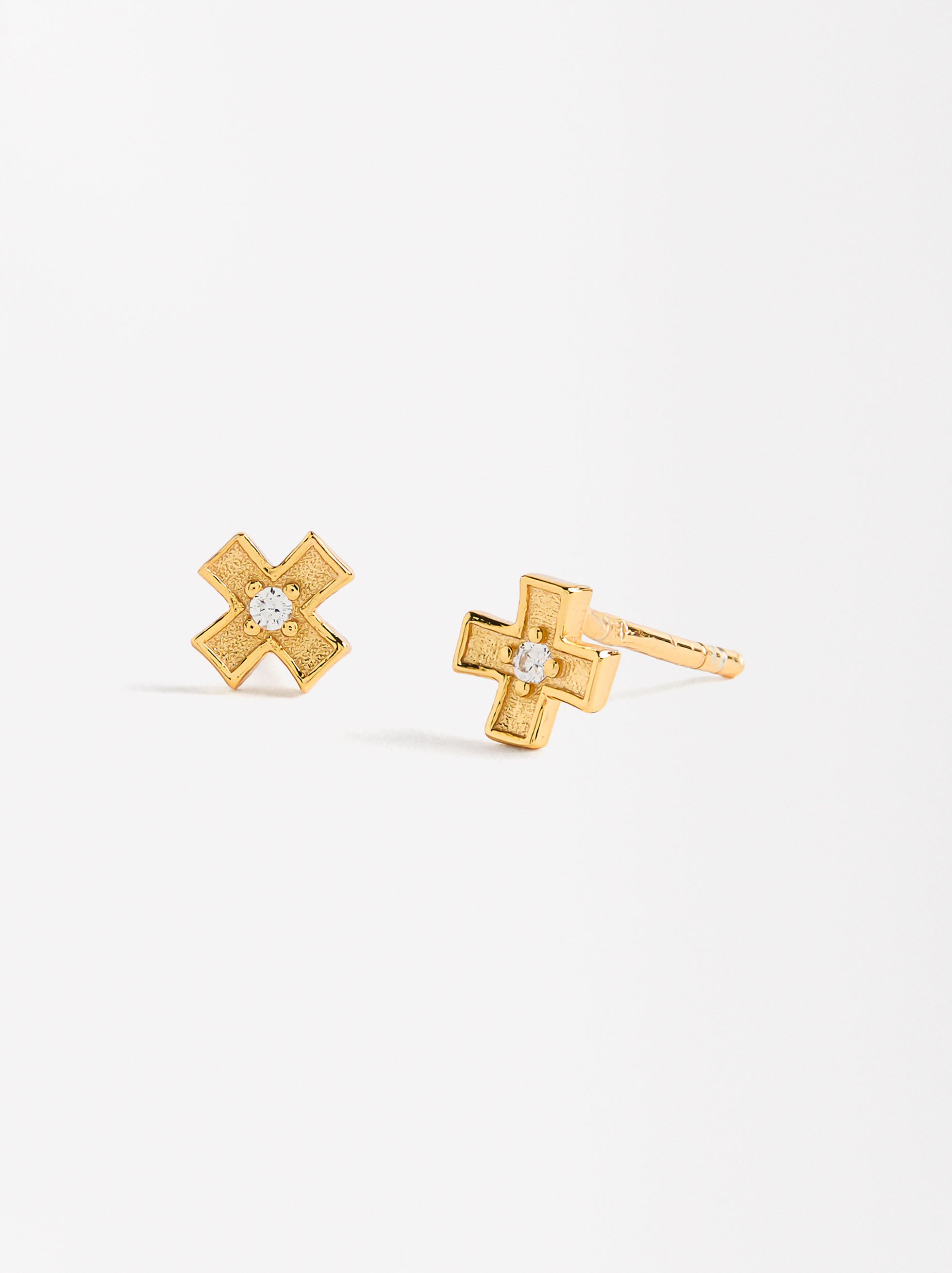 Aretes Cruz Con Circonitas - Plata De Ley 925