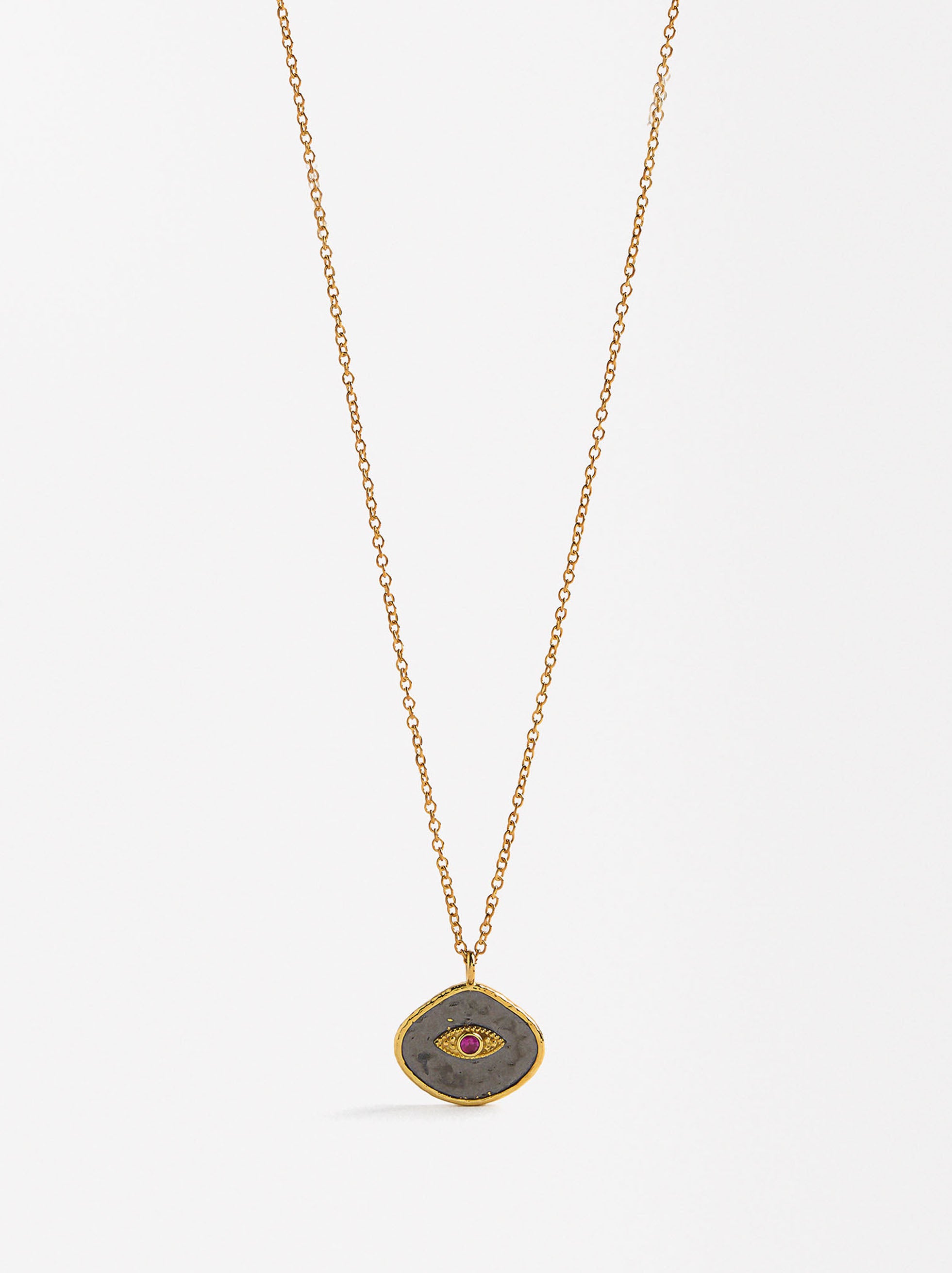 Collar Corto Con Circonita Ojo - Plata De Ley 925
