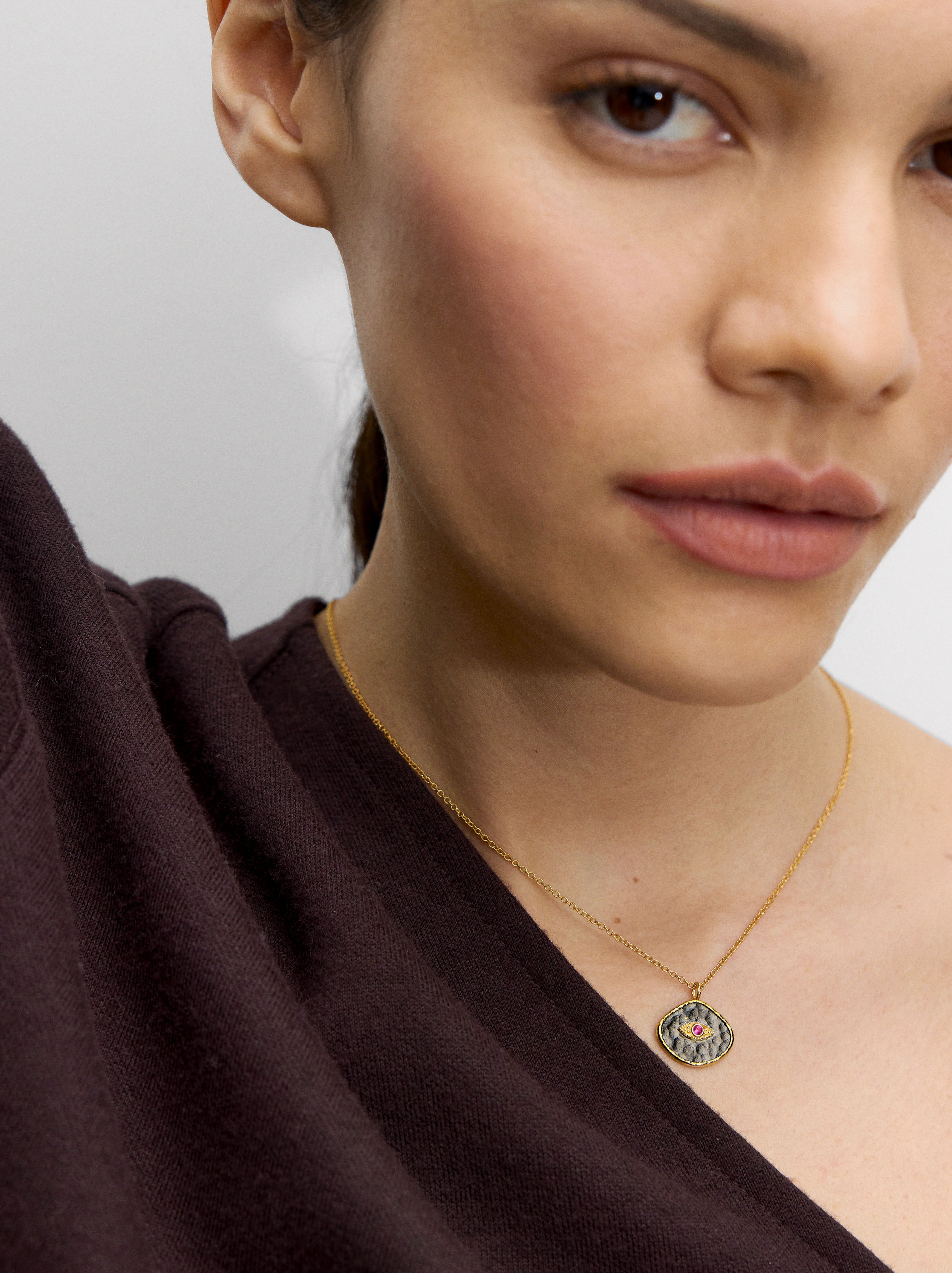 Collar Corto Con Circonita Ojo - Plata De Ley 925