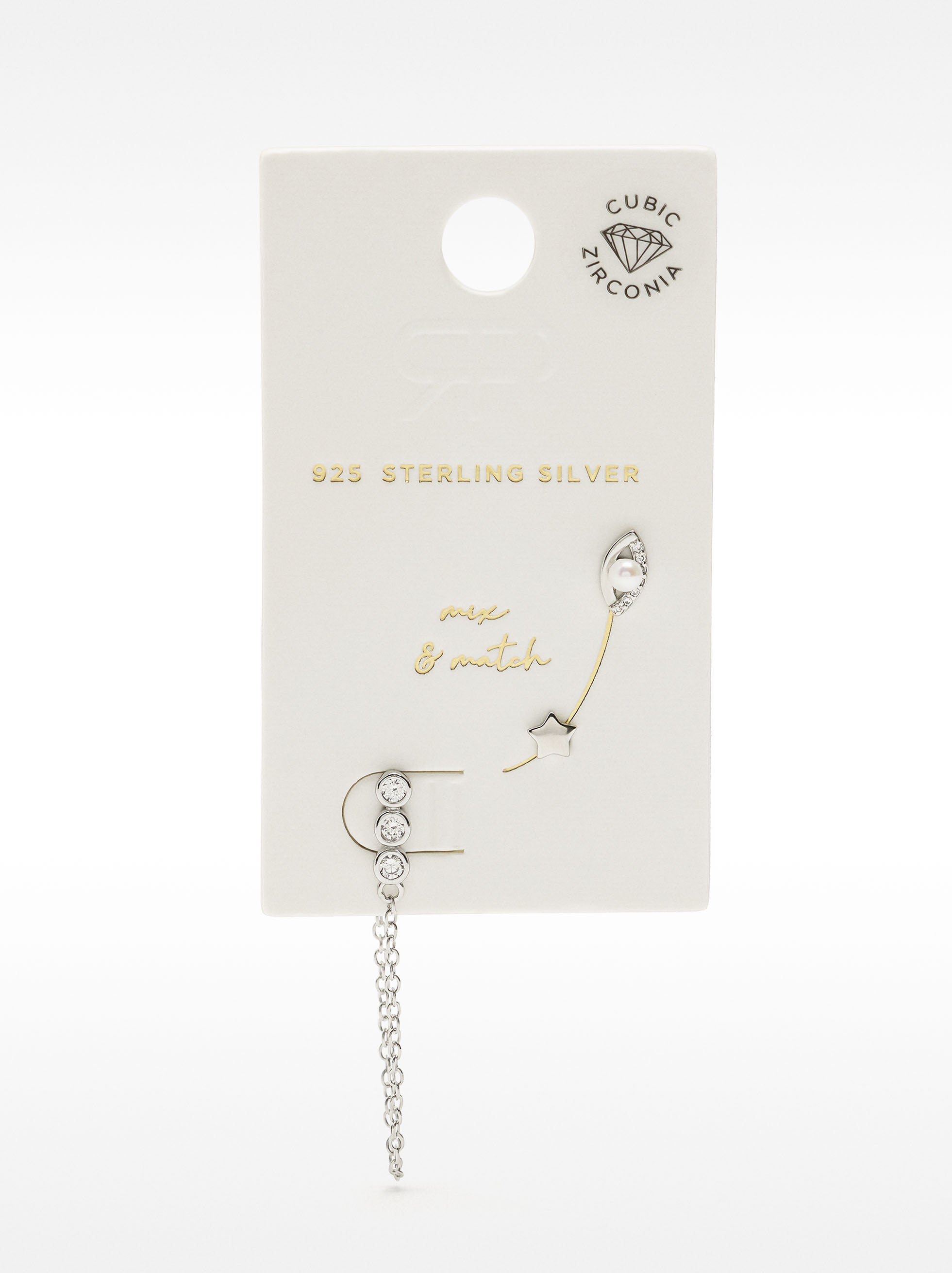 Set De Pendientes Circonitas Y Perla De Agua Dulce - Plata De Ley 925