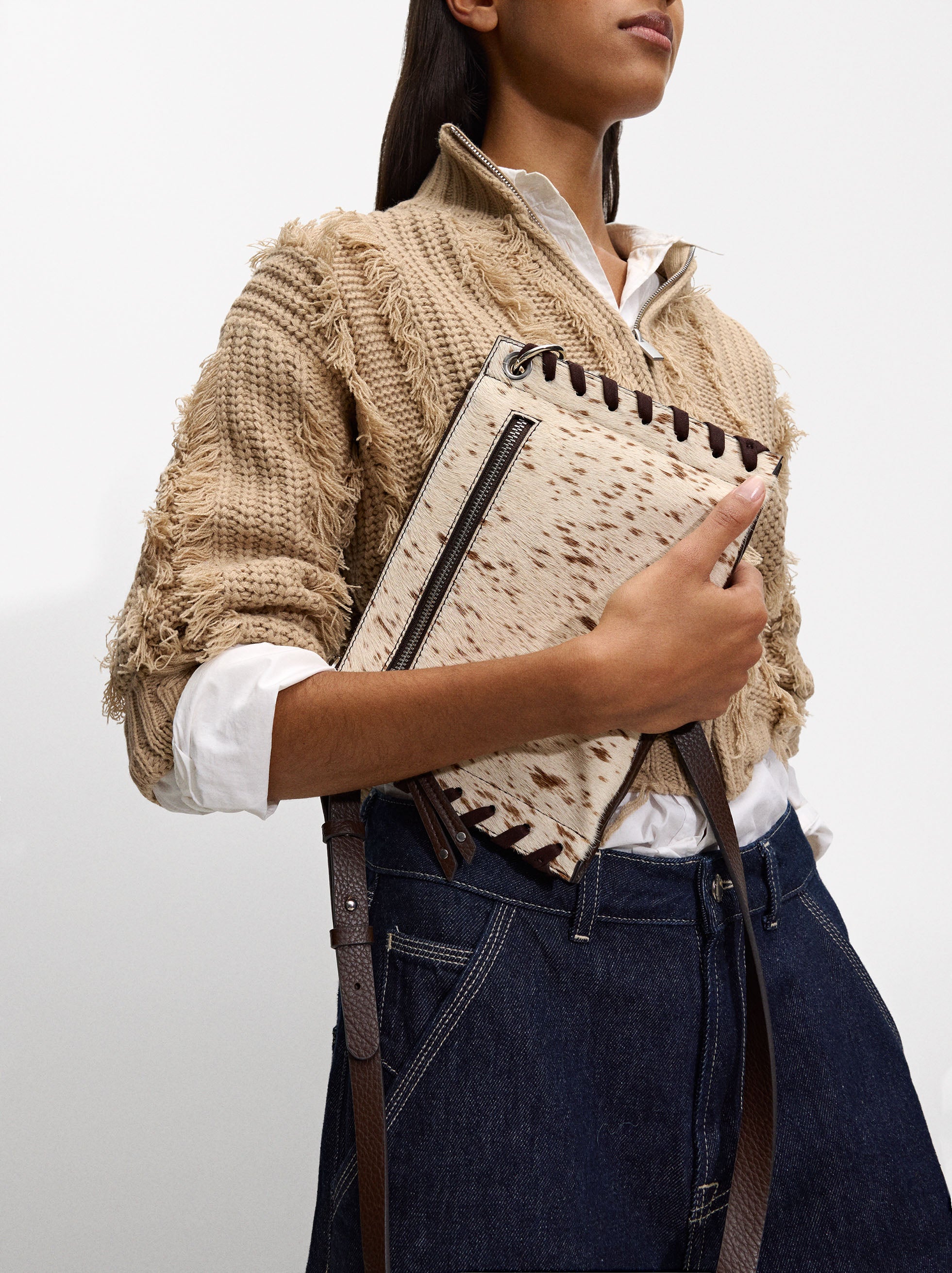 Bolso Bandolera De Piel Con Bolsillo Exterior