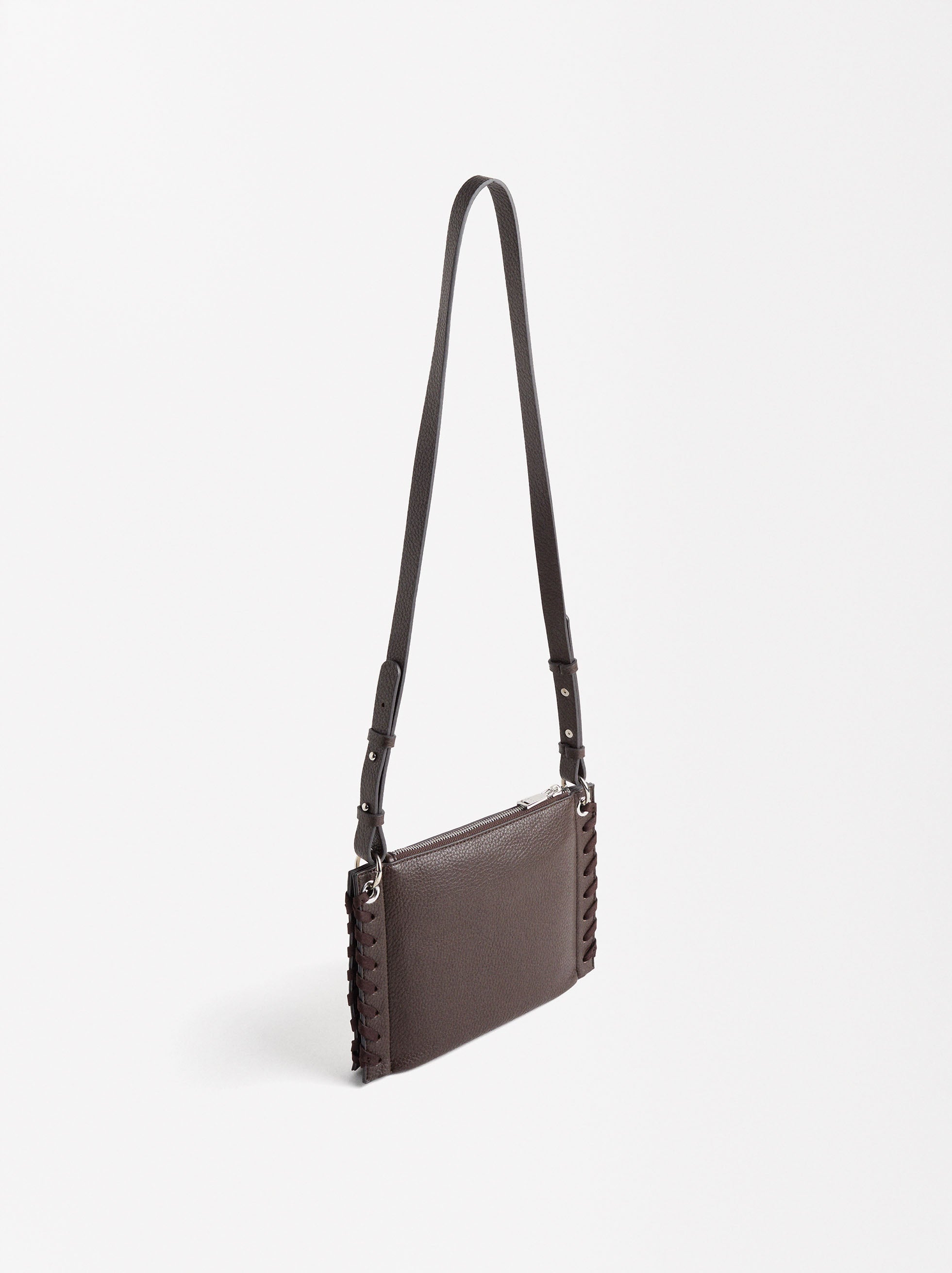 Bolso Bandolera De Piel Con Bolsillo Exterior