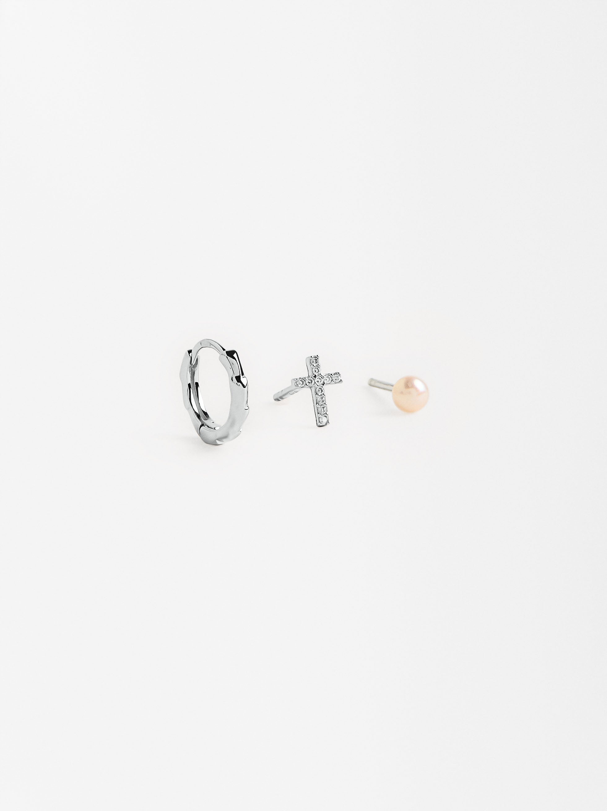 Set De Pendientes Circonitas Y Perla De Agua Dulce - Plata De Ley 925