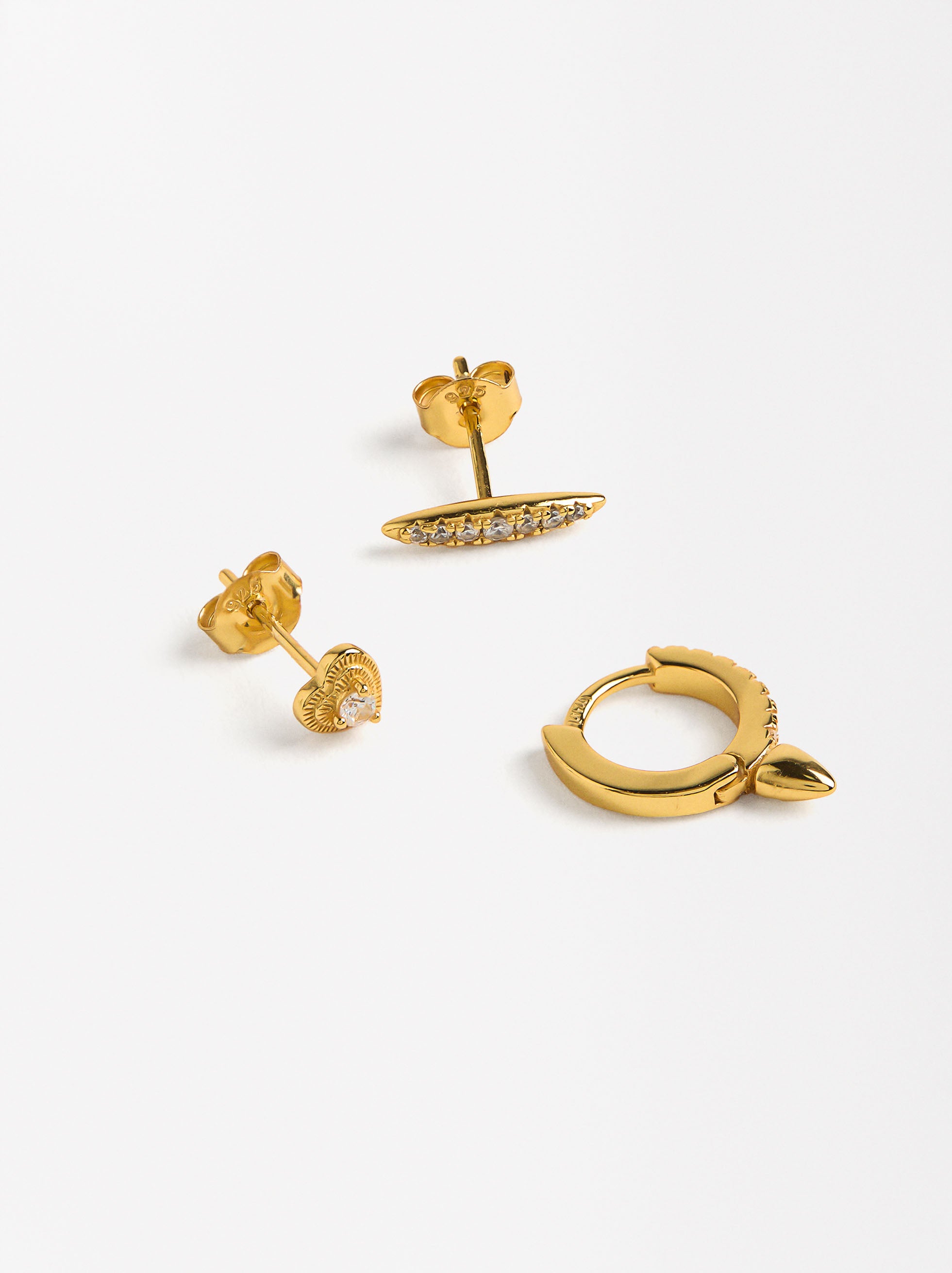 Set De Pendientes Circonitas - Plata De Ley 925