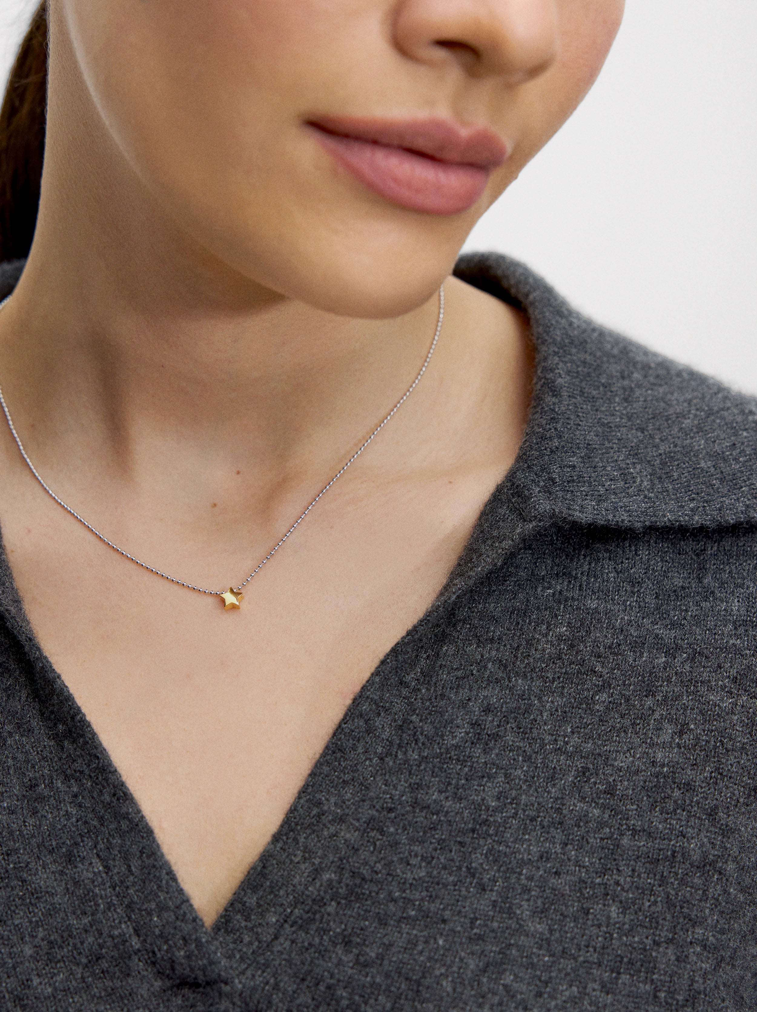 Collar Bicolor Con Estrella - Plata De Ley 925