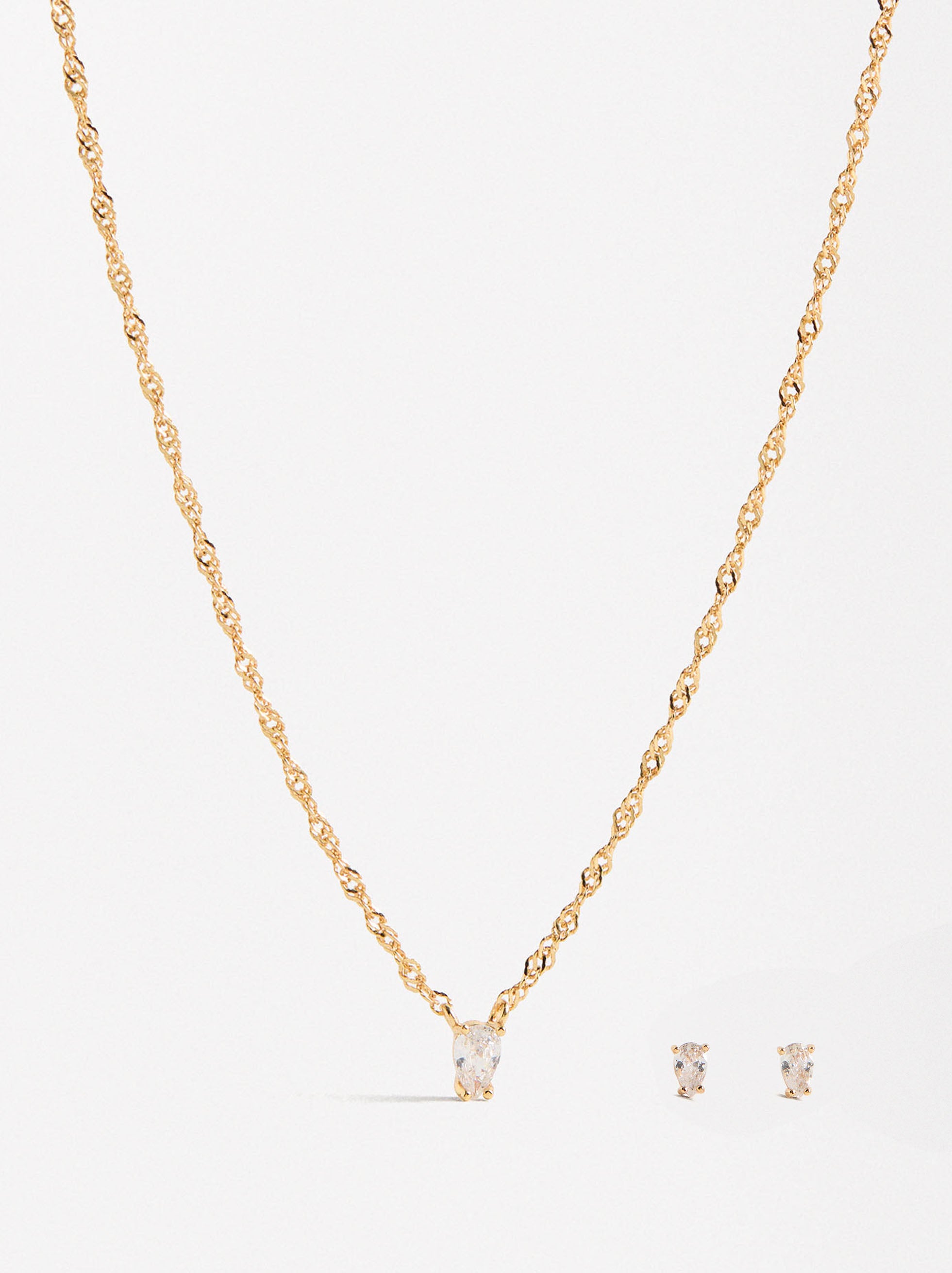 Set De Collar Y Aretes Con Circonitas - Plata De Ley 925