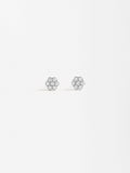 Pendientes Flor Con Circonitas - Plata De Ley 925