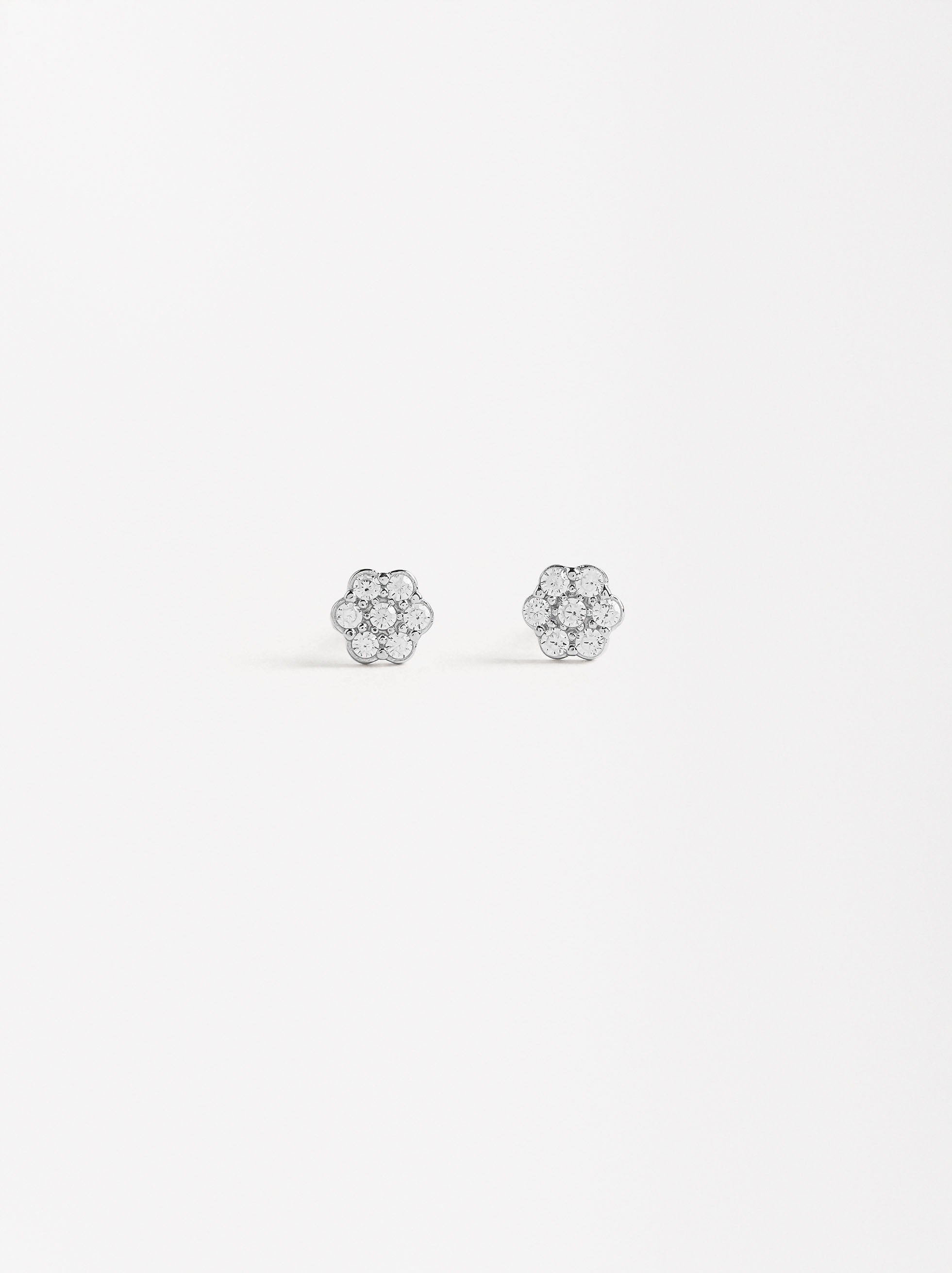 Pendientes Flor Con Circonitas - Plata De Ley 925