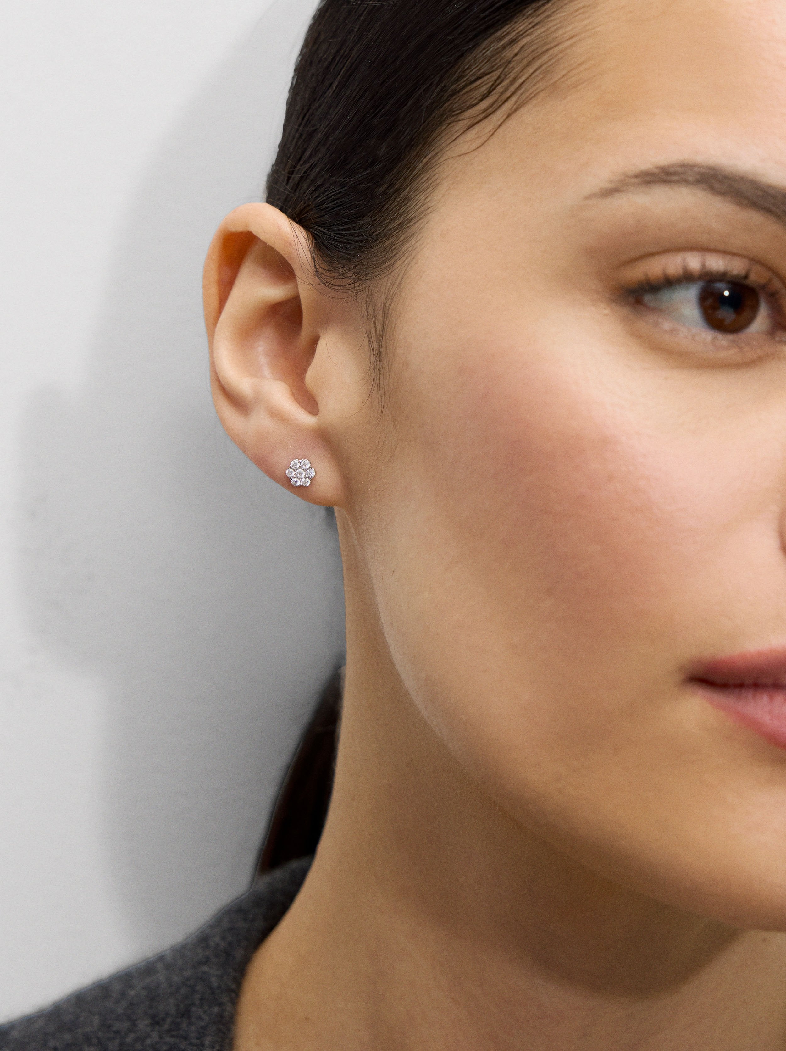 Aretes Flor Con Circonitas - Plata De Ley 925