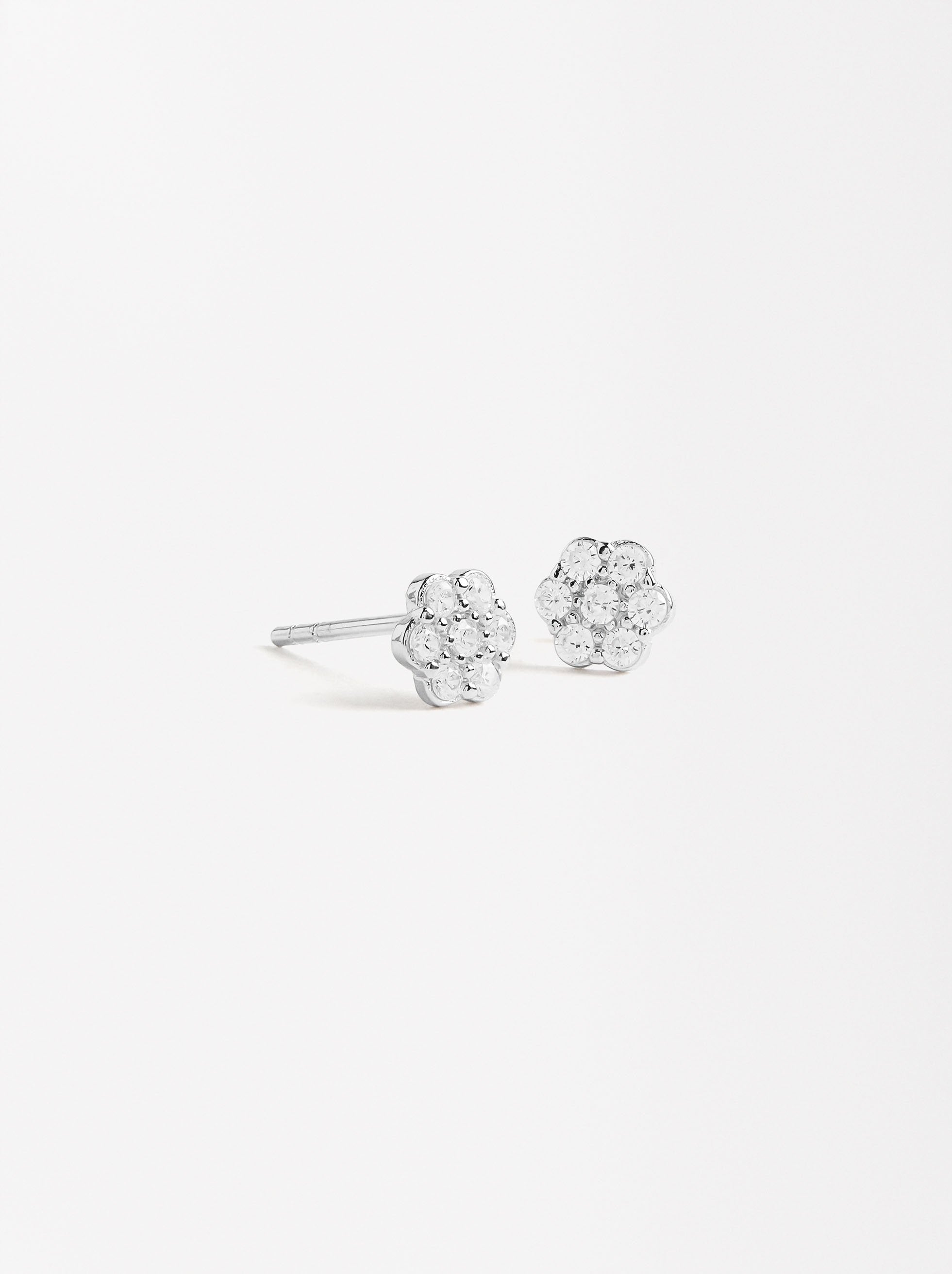 Aretes Flor Con Circonitas - Plata De Ley 925