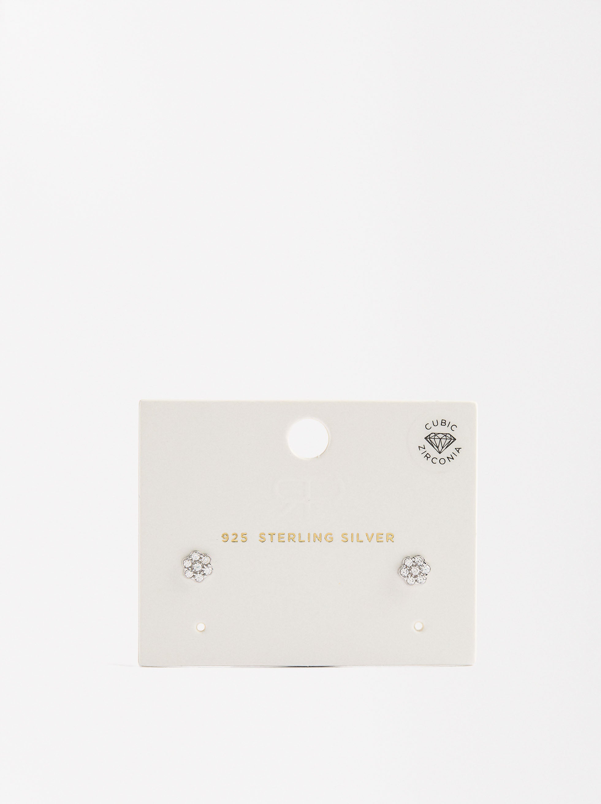 Pendientes Flor Con Circonitas - Plata De Ley 925