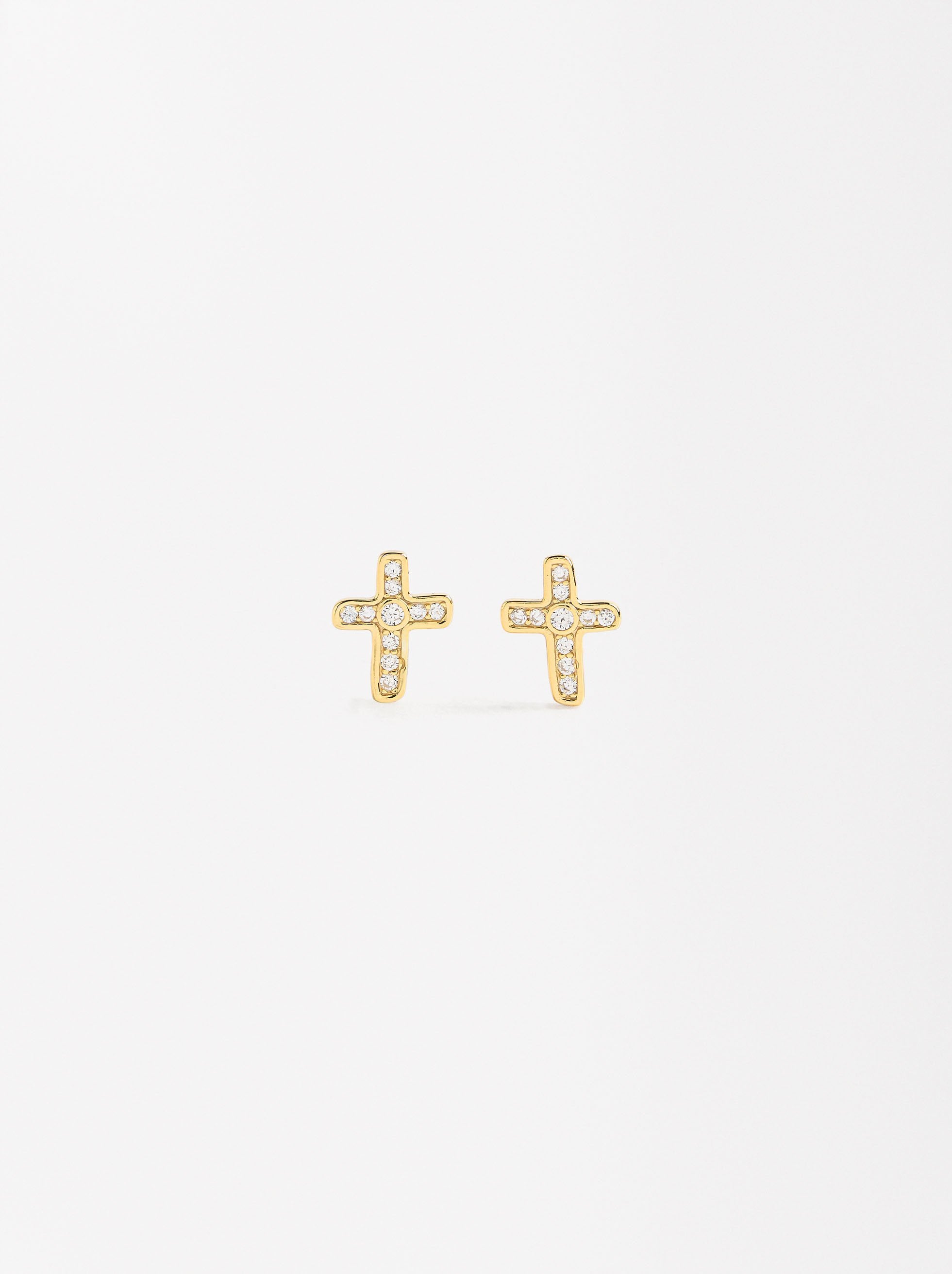 Aretes Cruz Con Circonitas - Plata De Ley 925