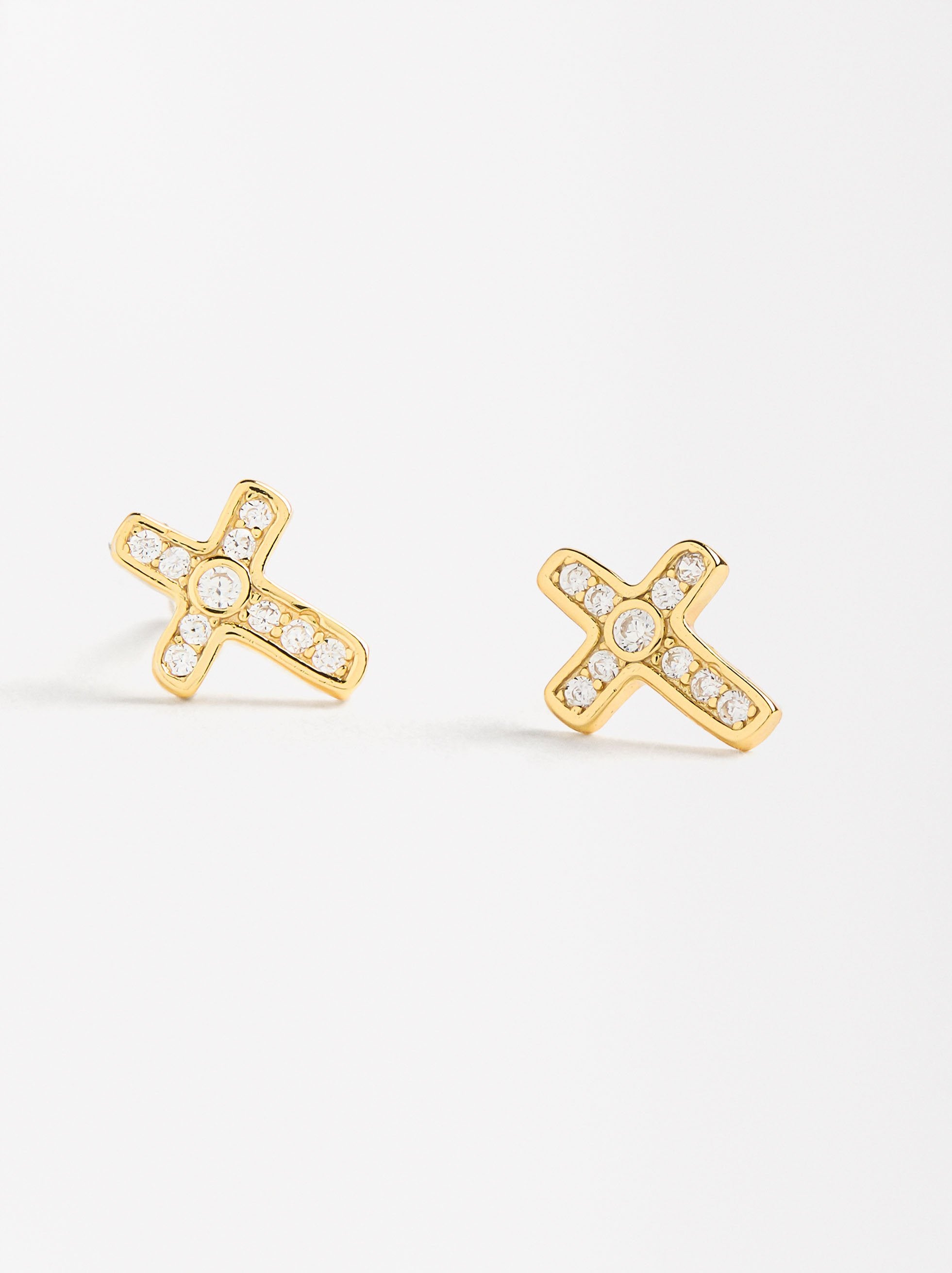 Aretes Cruz Con Circonitas - Plata De Ley 925