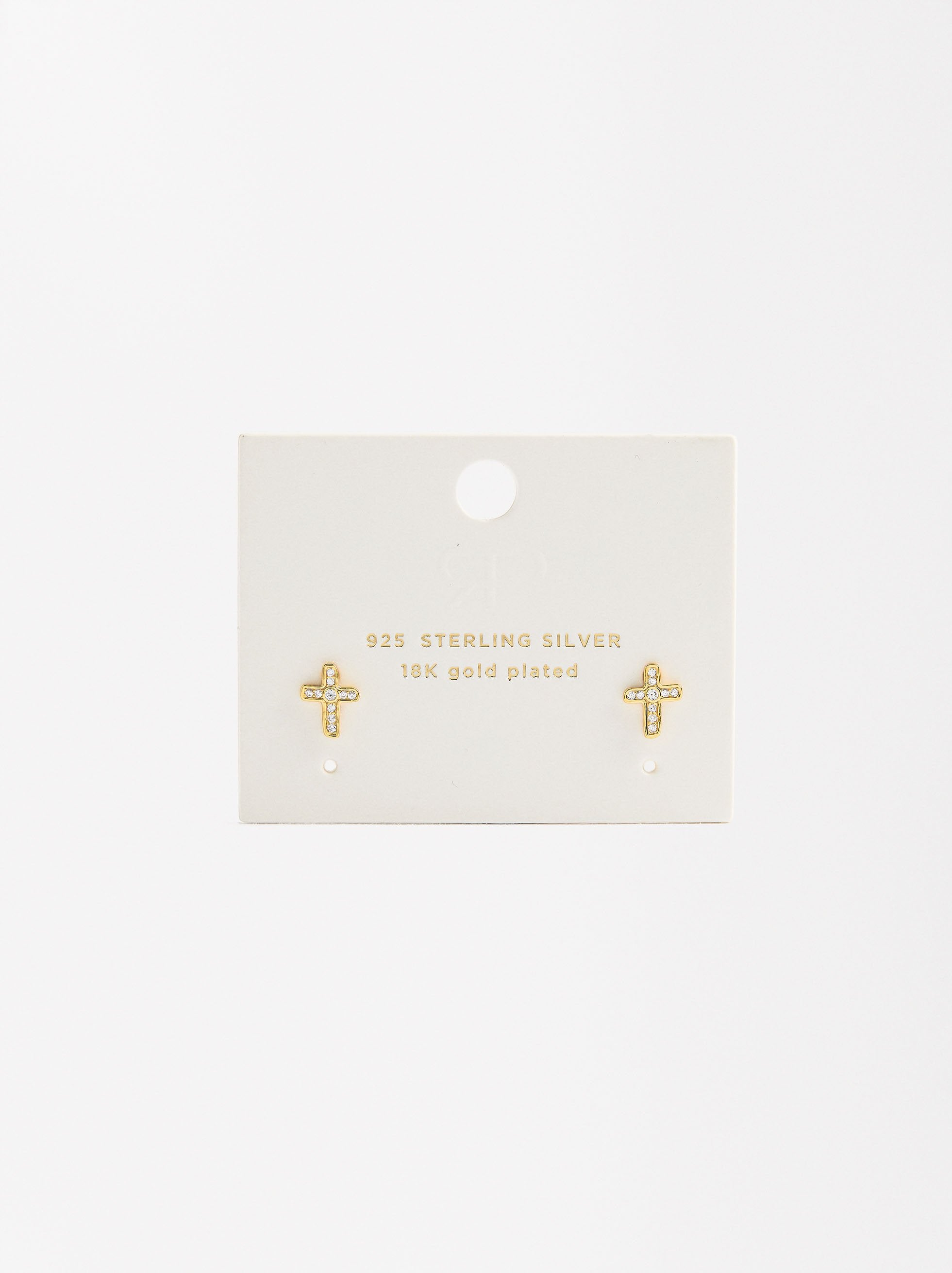 Aretes Cruz Con Circonitas - Plata De Ley 925