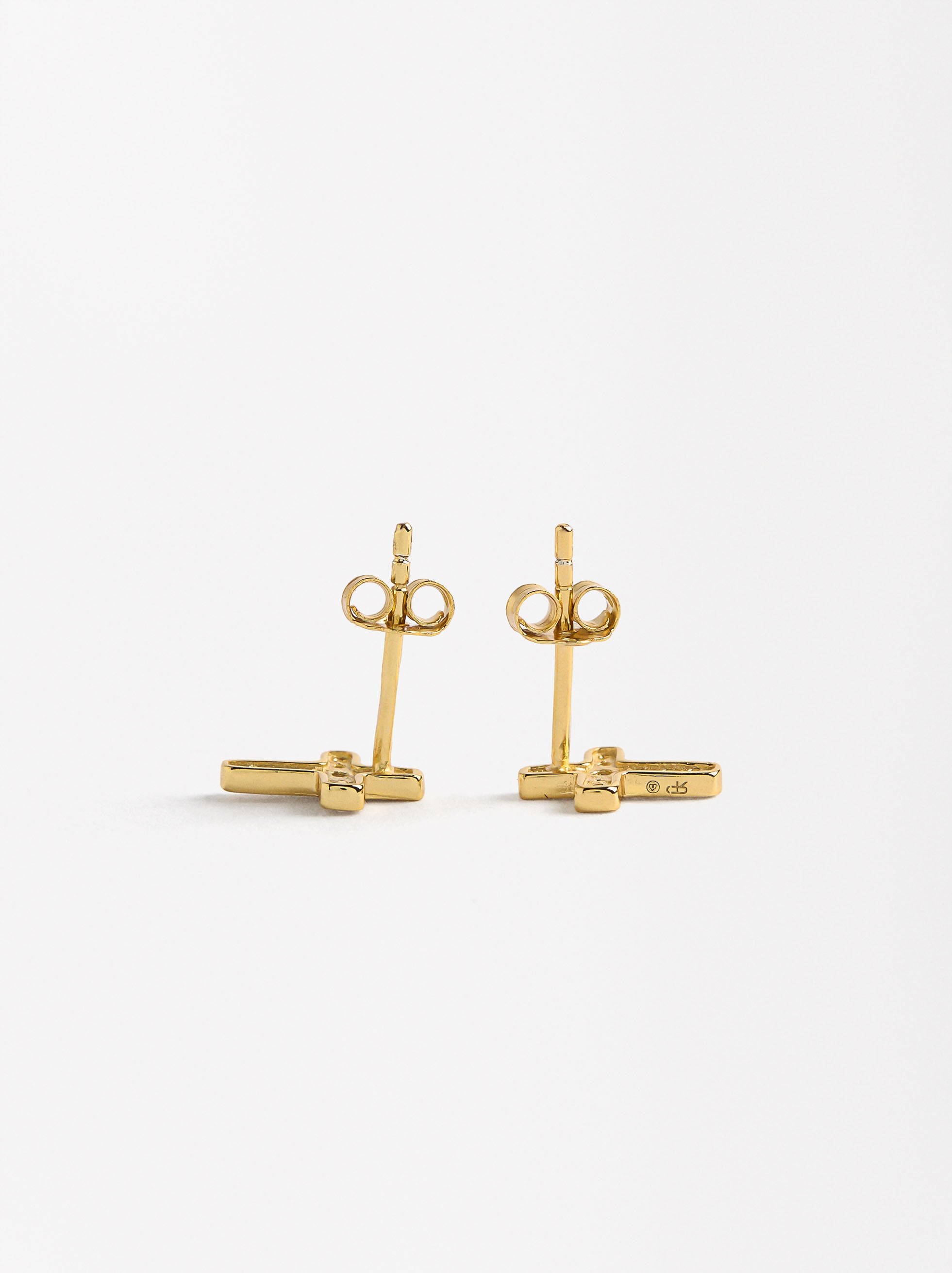 Aretes Cruz Con Circonitas - Plata De Ley 925