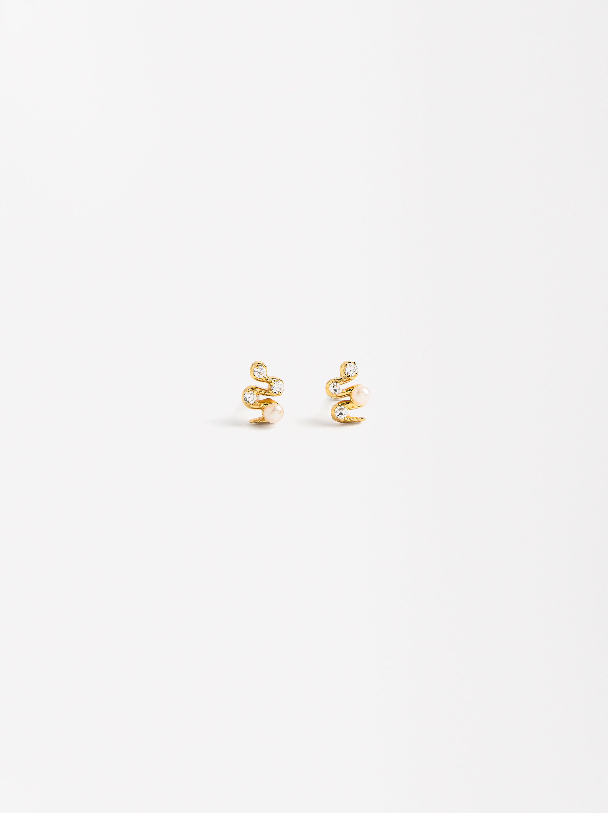 Pendientes Serpiente Con Perlas Y Circonitas - Plata De Ley 925