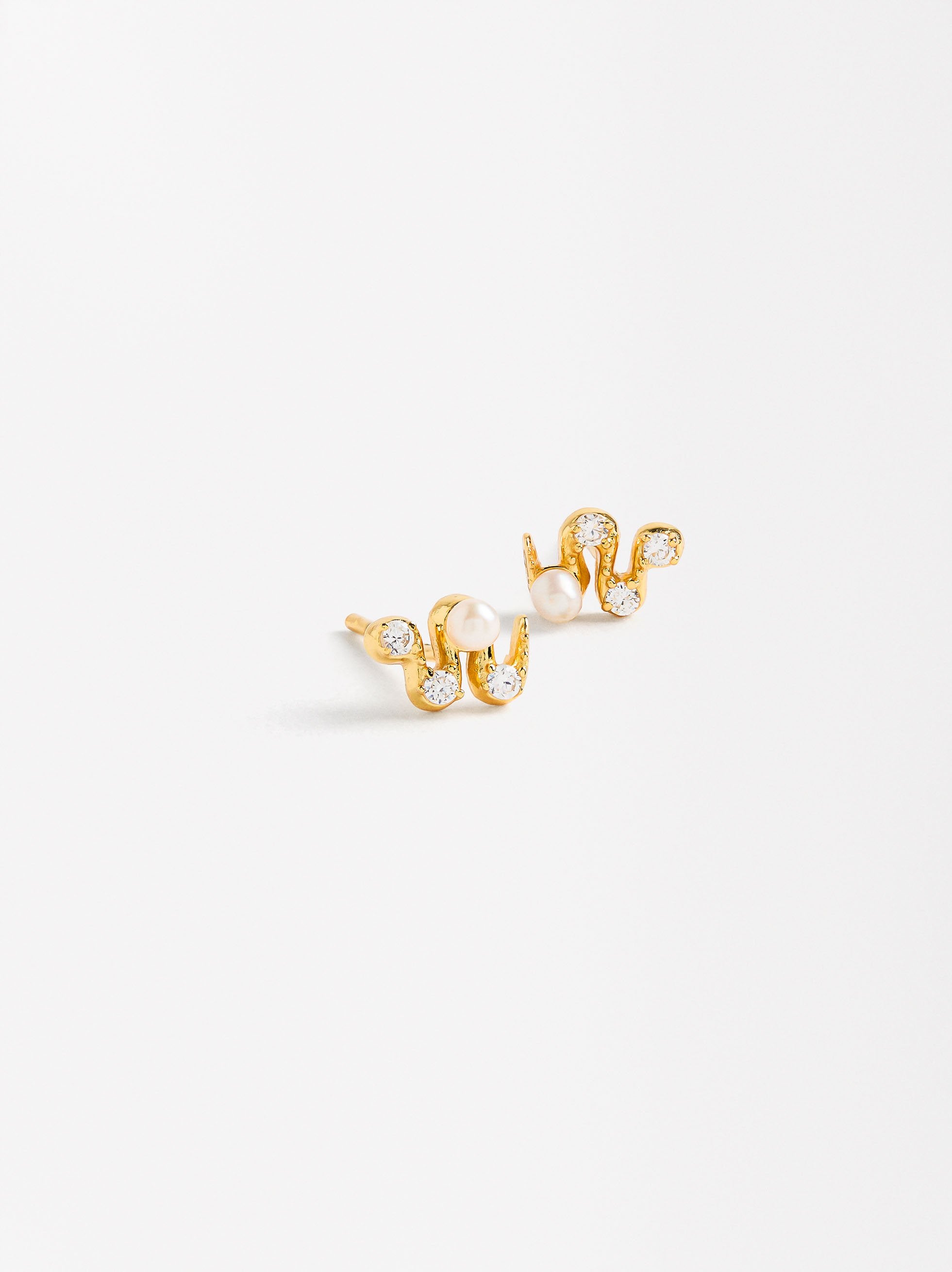 Aretes Serpiente Con Perlas Y Circonitas - Plata De Ley 925