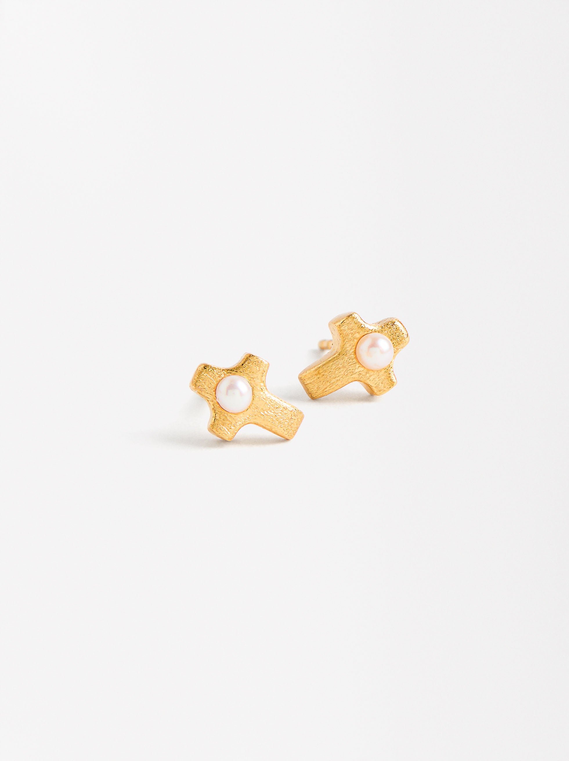 Aretes Cruz Con Perlas - Plata De Ley 925