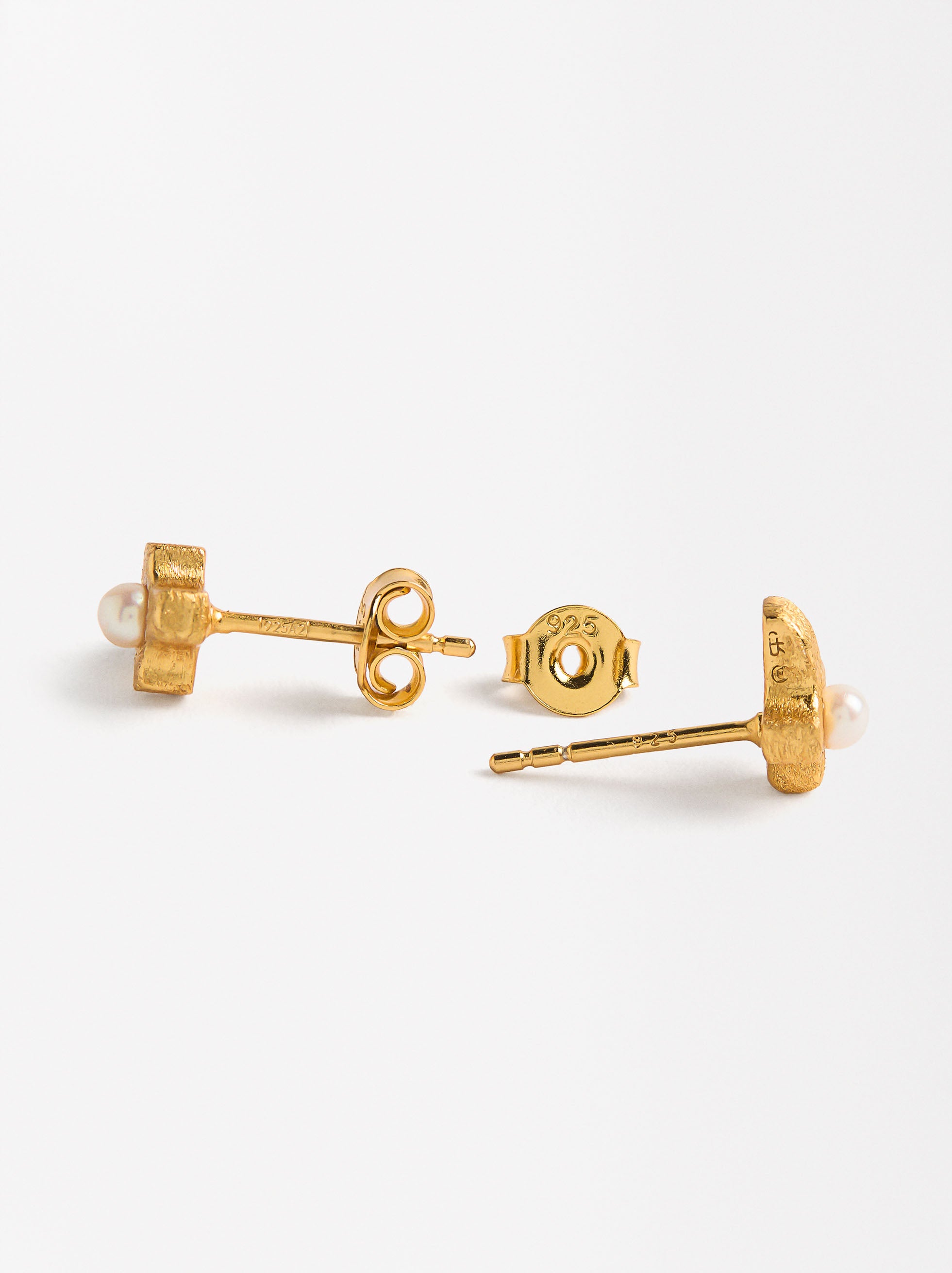 Aretes Cruz Con Perlas - Plata De Ley 925