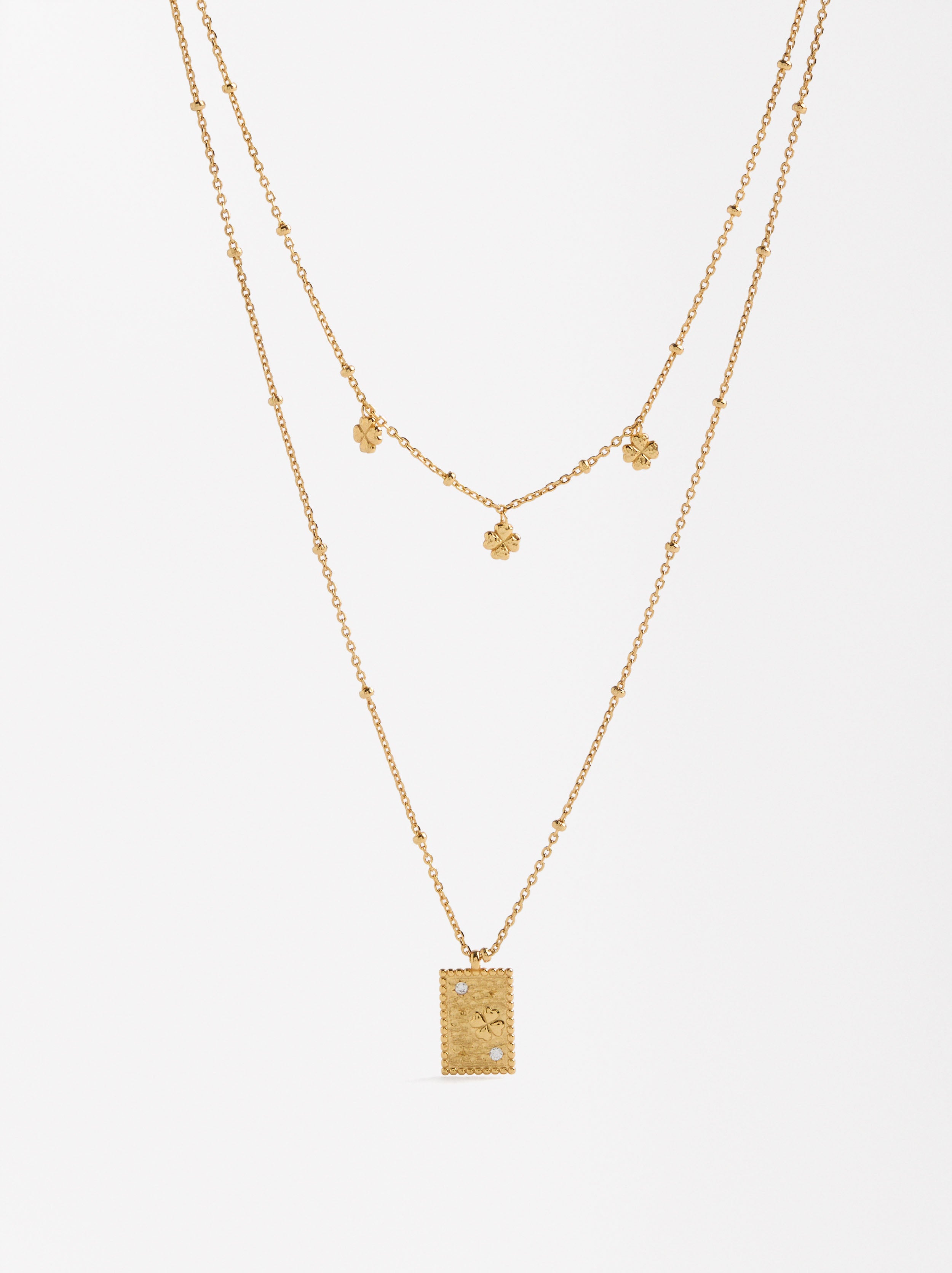 Collar Doble Con Medalla - Plata De Ley 925