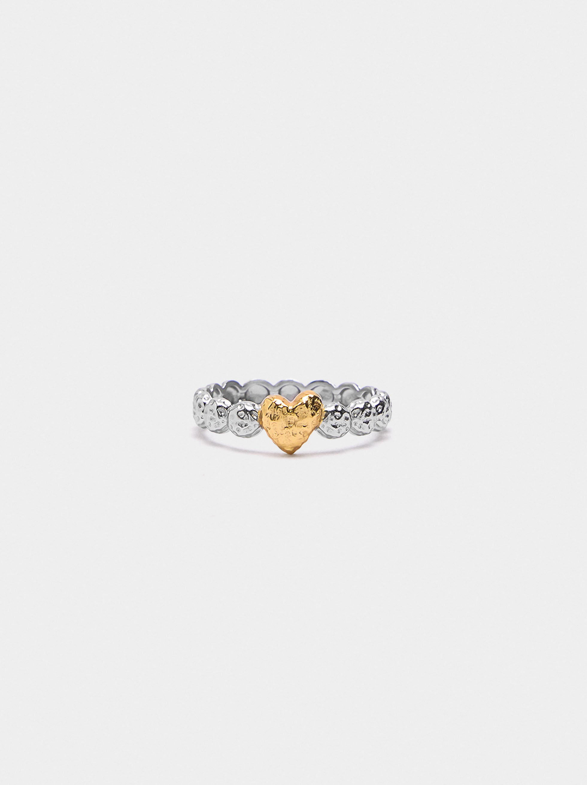 Anillo Bicolor Con Corazón - Plata De Ley 925