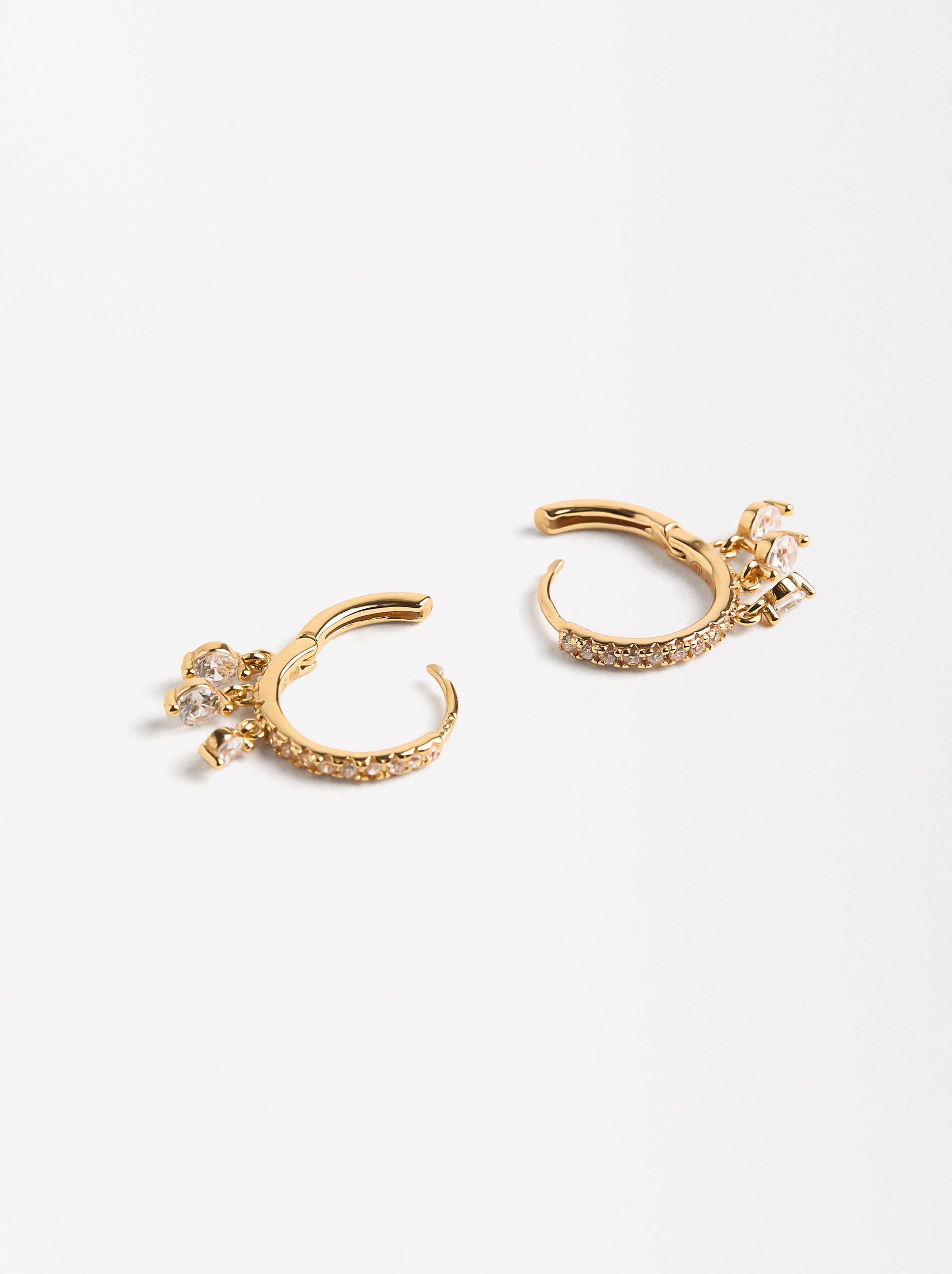 Aretes Cortos Con Circonias - Plata De Ley 925