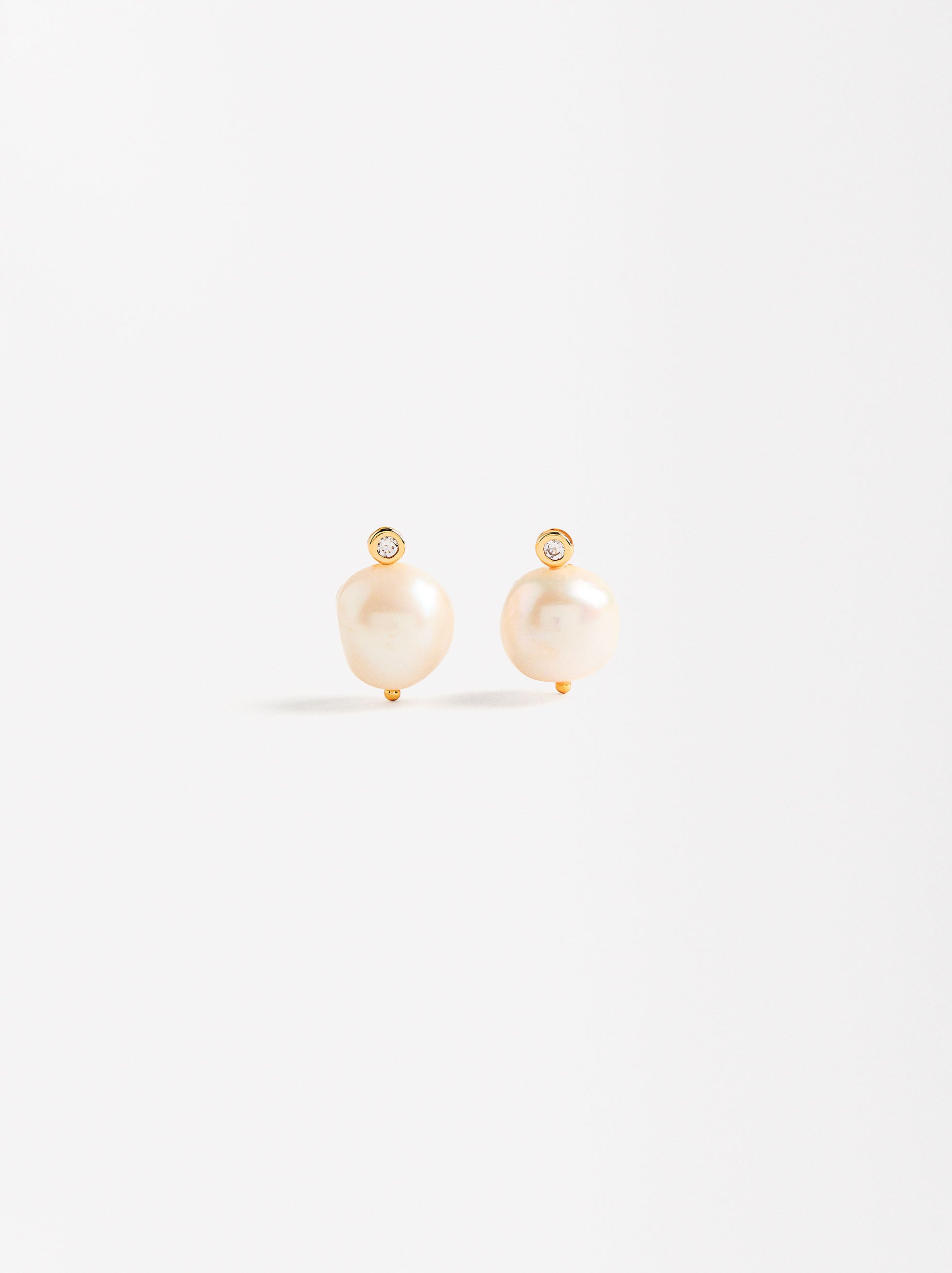 Aretes Con Circonias Y Perlas De Agua Dulce - Plata De Ley 925