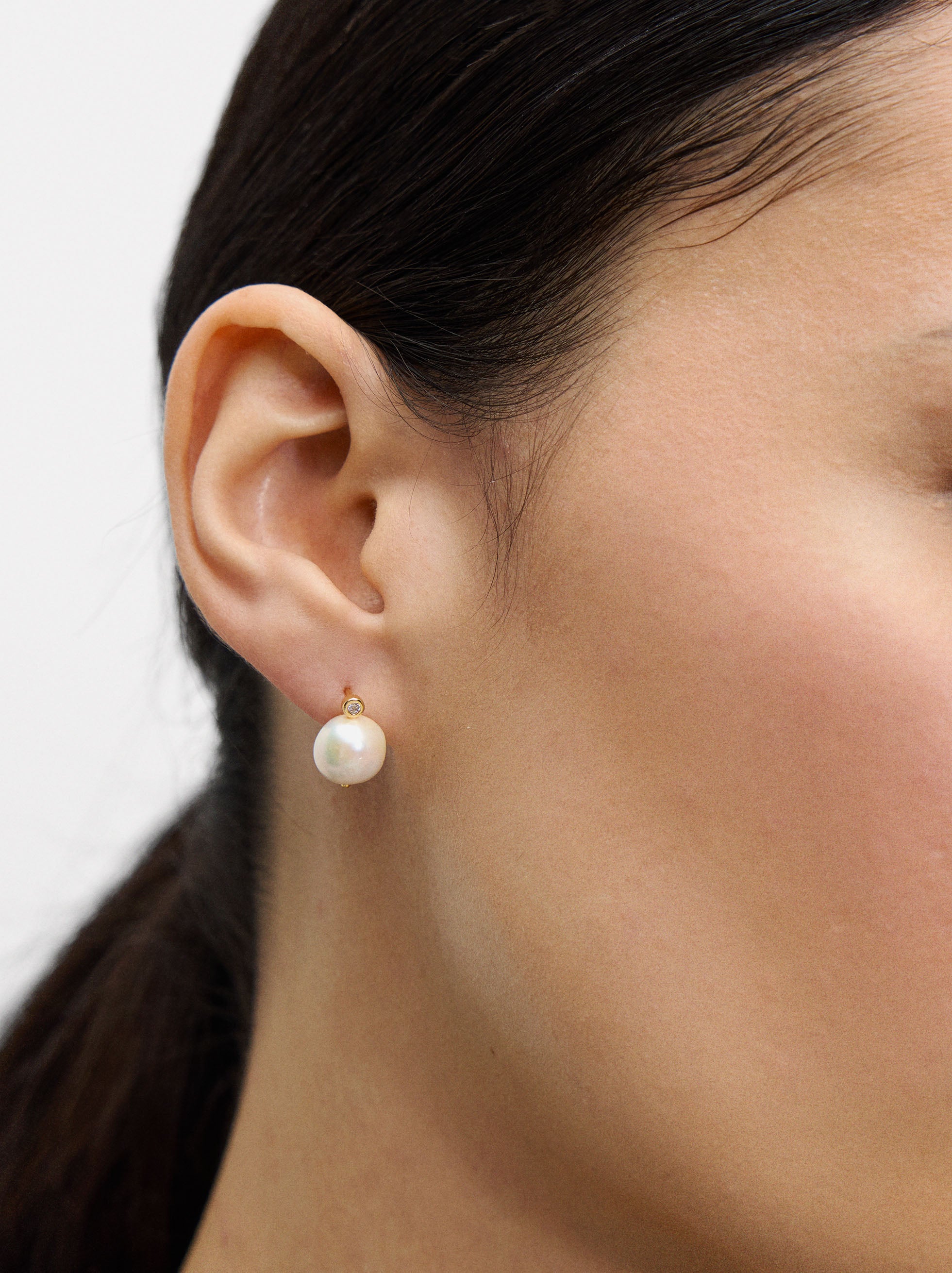 Pendientes Con Circonias Y Perlas De Agua Dulce - Plata De Ley 925